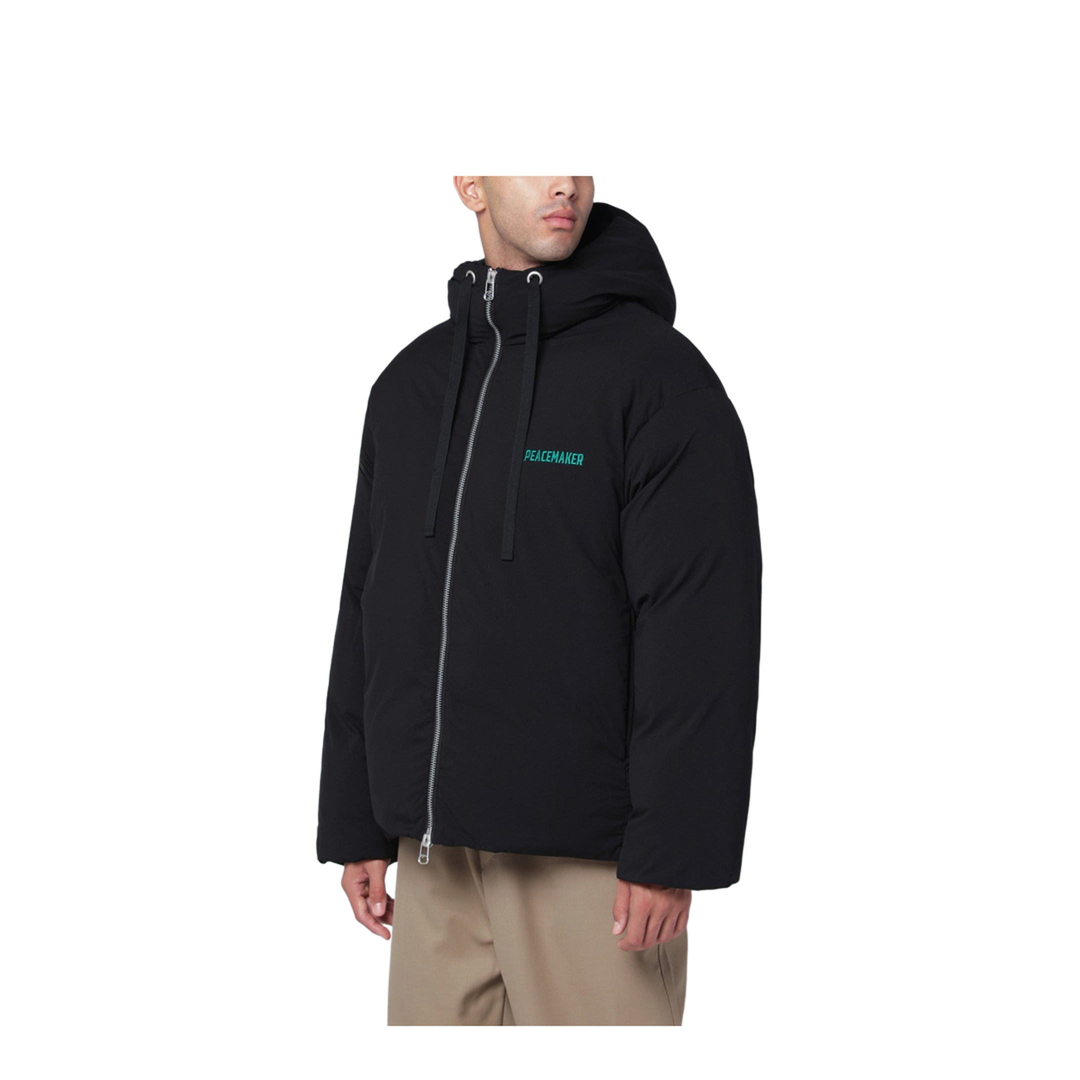 Black Peacemaker Puffer Jacket with Logo Embroidery