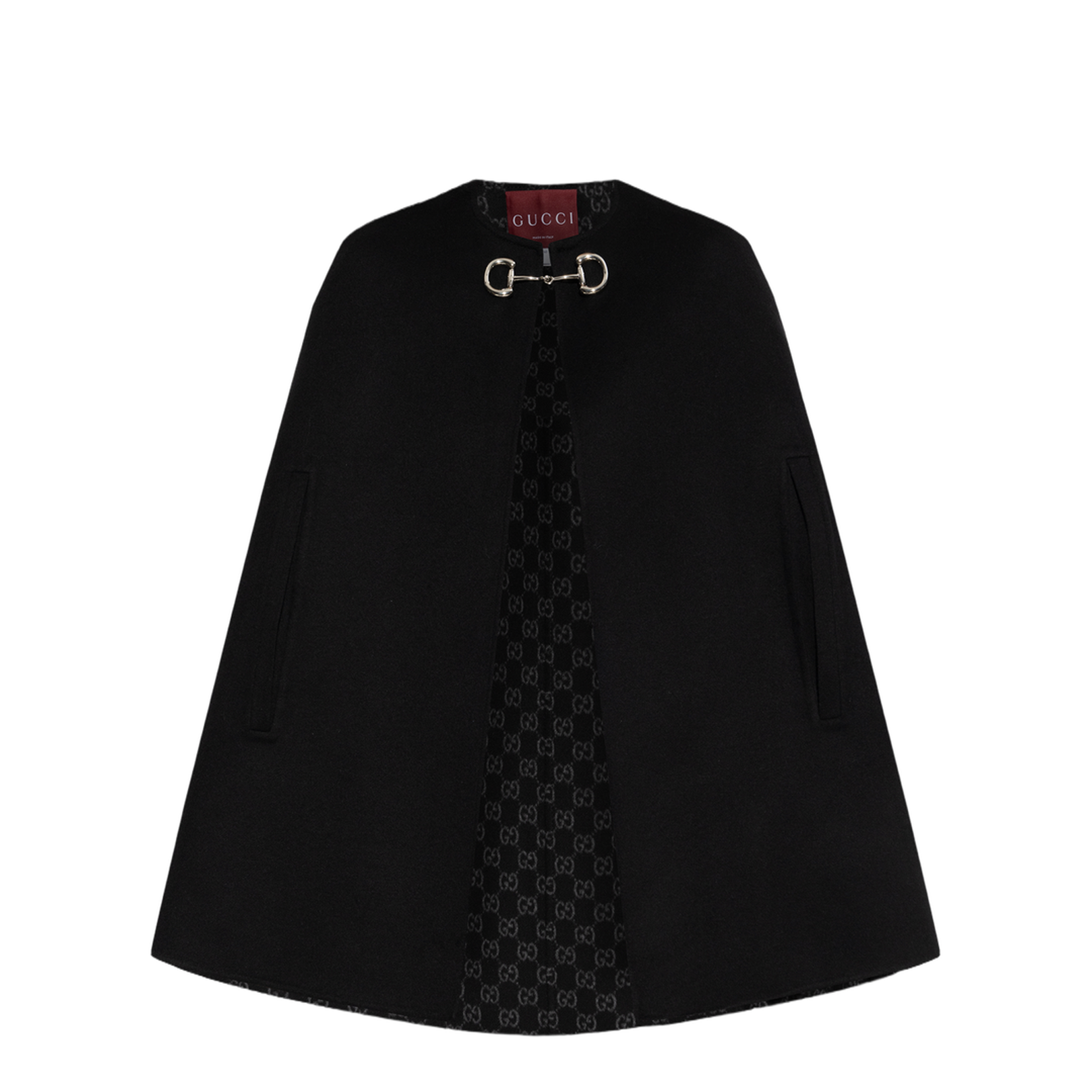 Wool and Silk Horsebit Cape in Black and Grey