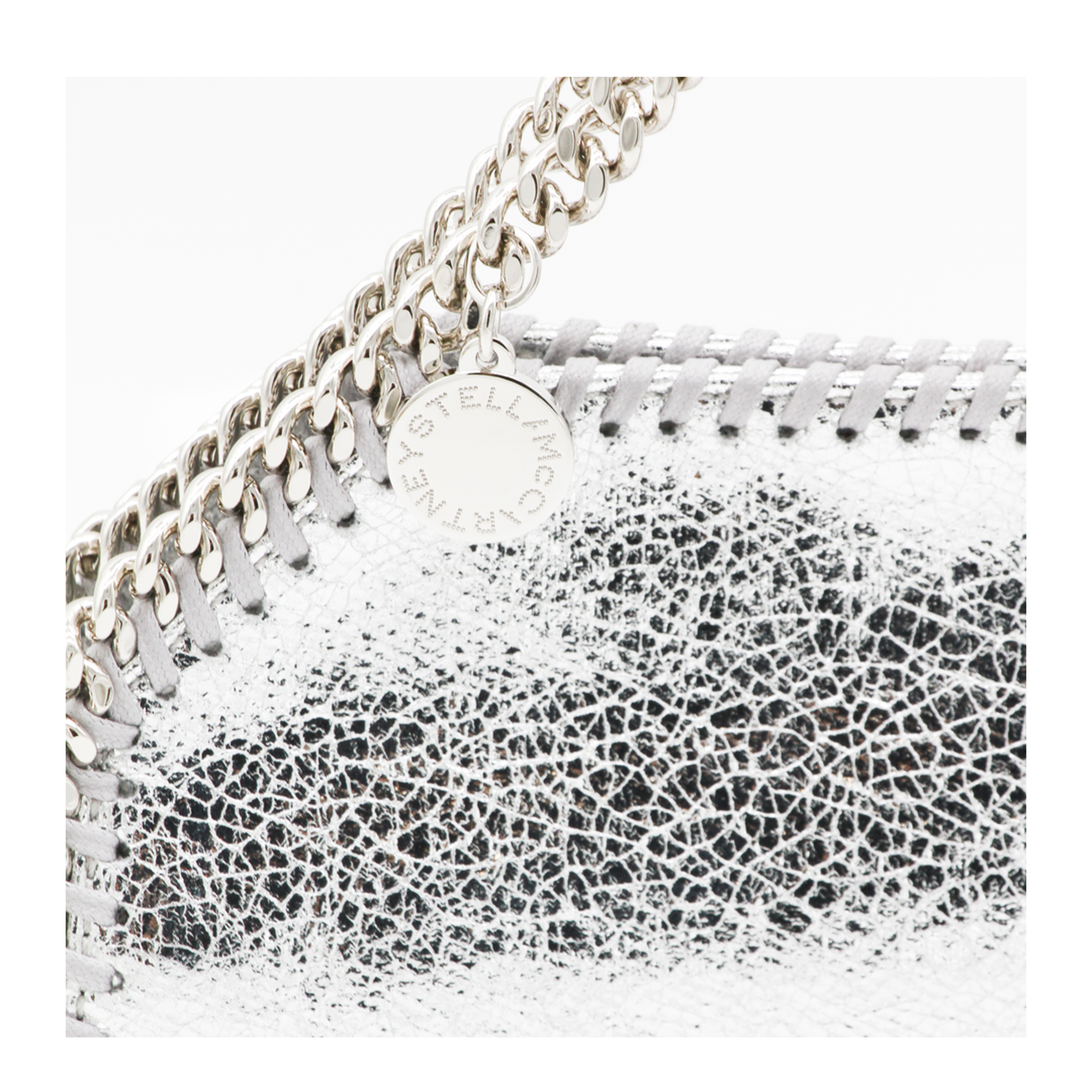 Falabella Tiny Cracked Metallic Polyester Tote Bag - Silver