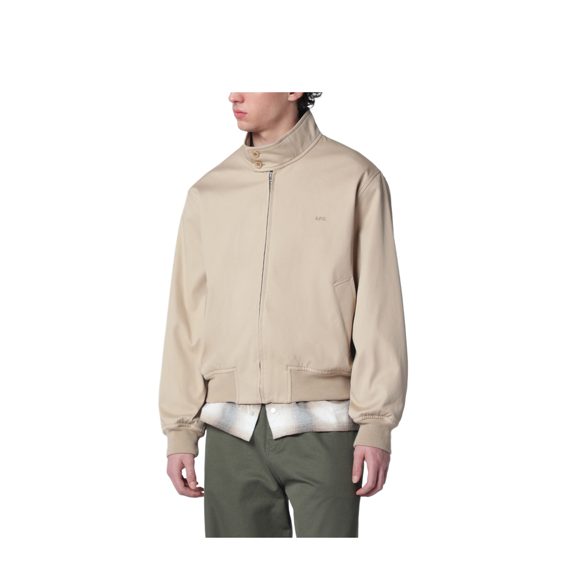 Beige Cotton Zip-Up Jacket