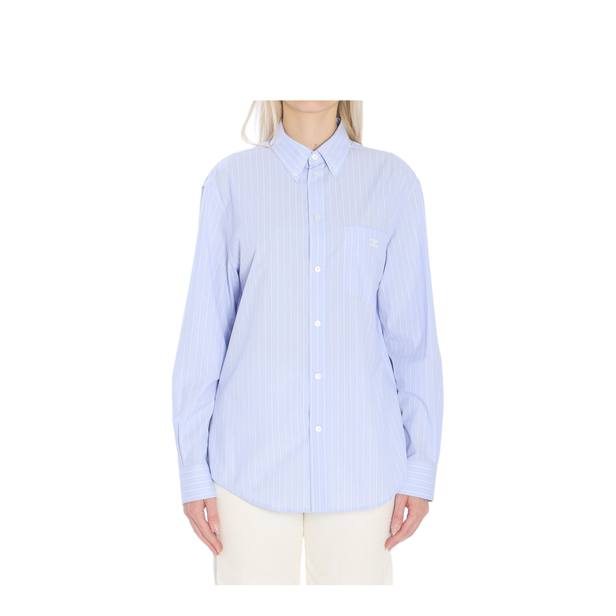 Light Blue Shirt with All-Over Stripe Motif and Embroidered