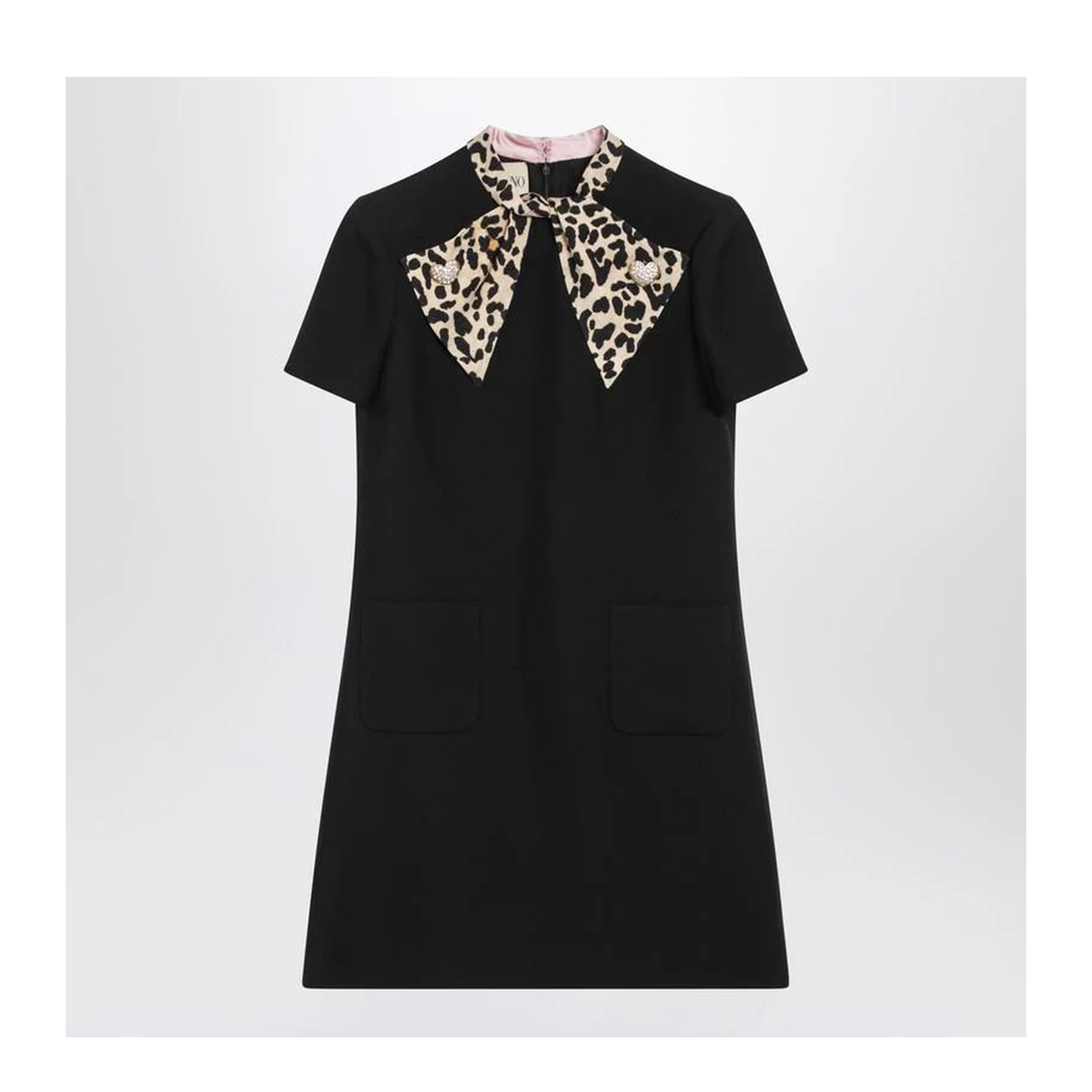 Crepe Couture Dress With Animal-Print Bow