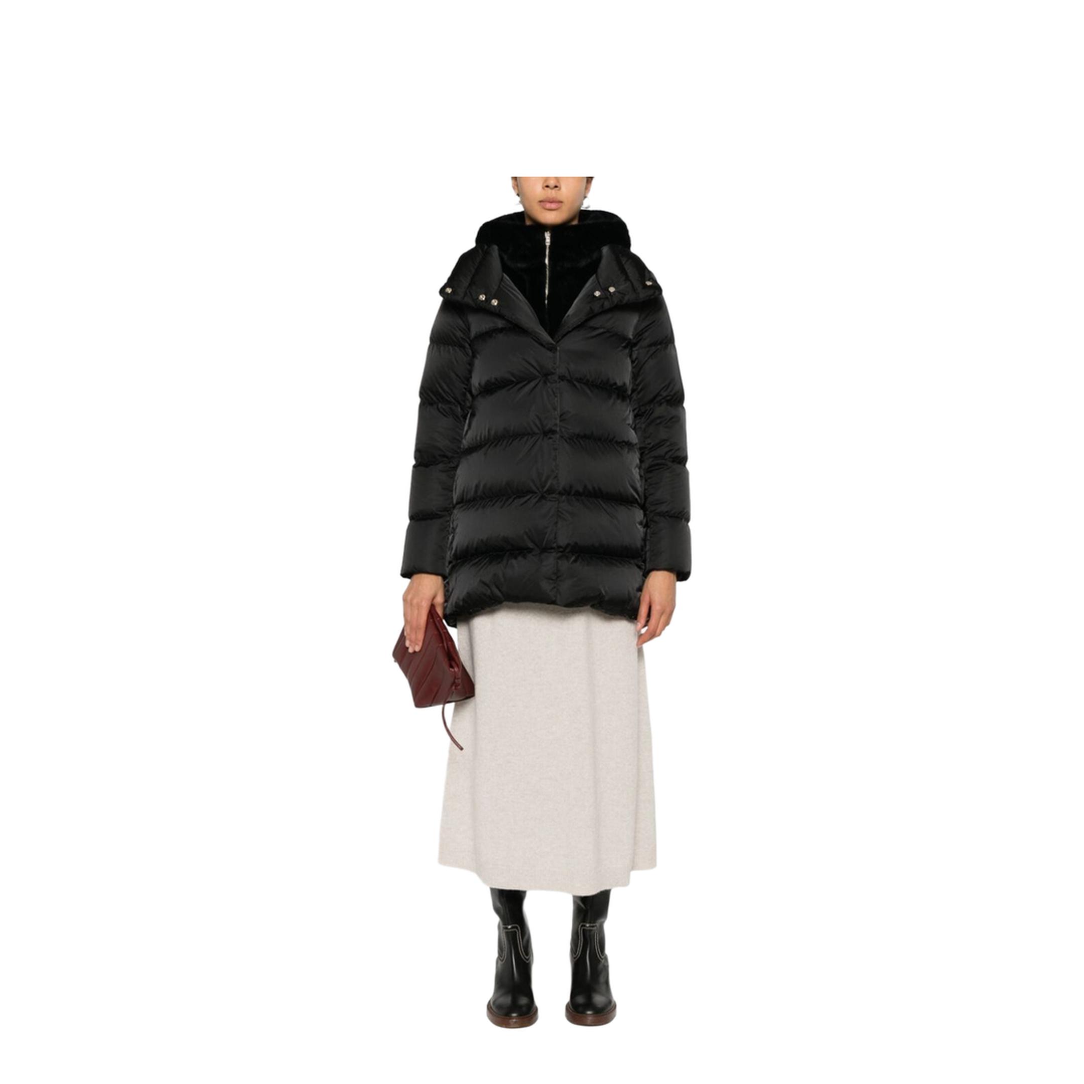 MAYFEYR - Herno - A-Shape Down Jacket In Satin And Alternative Fur - PI001934D12170Z
