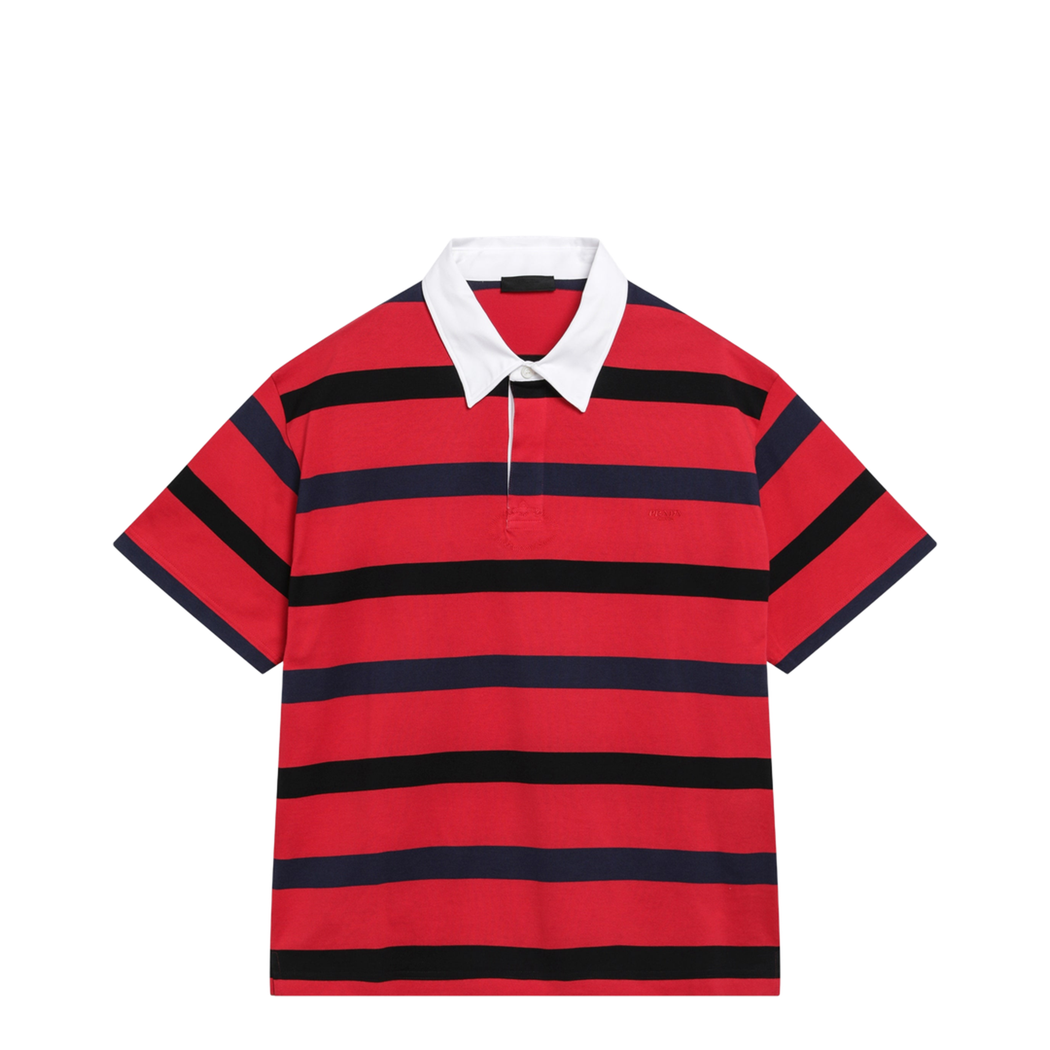 MAYFEYR - Prada - Short-Sleeved Polo Shirt With Red Blue Stripes - UJN989OOO19FAF0E7D