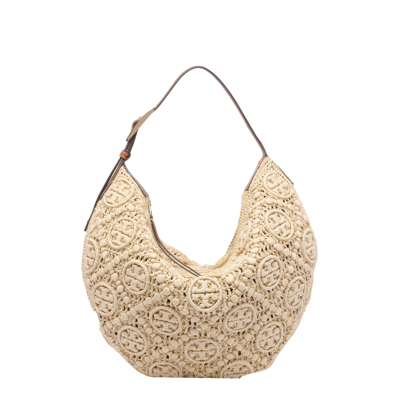 Natural Raffia T Monogram Balloon Bag