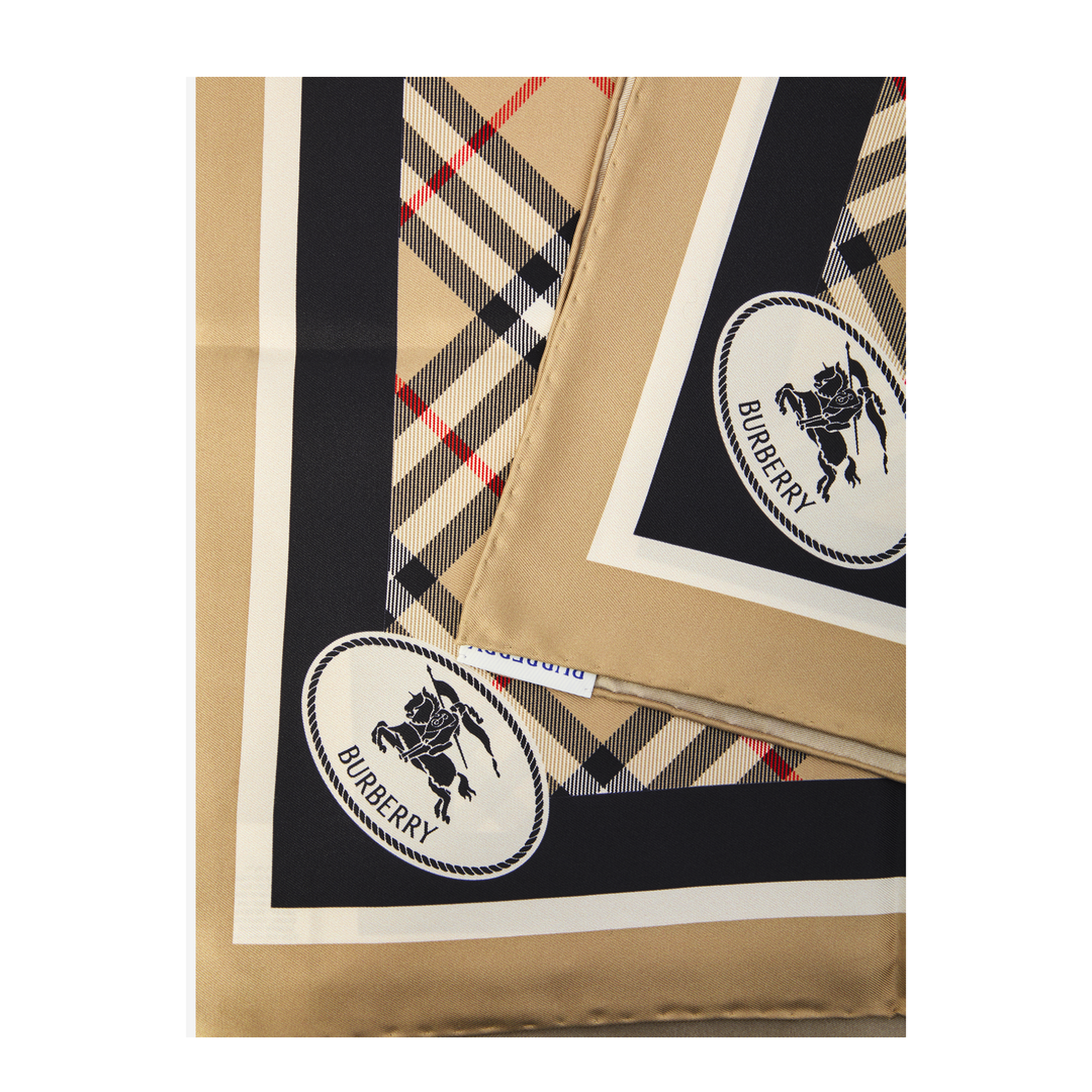 Beige Square Scarf with EKD Patch and Check Motif