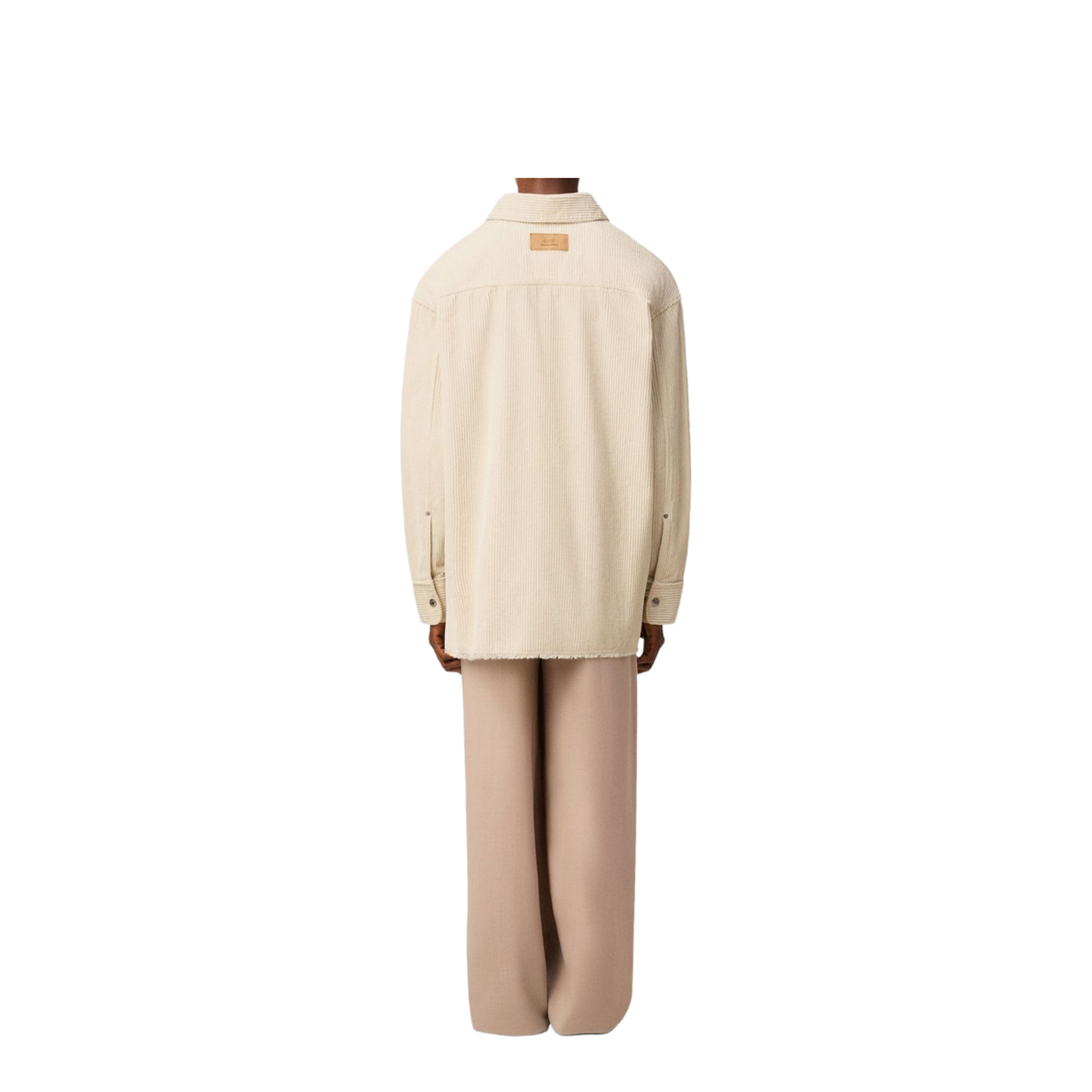 Ivory White Cotton Corduroy Side Slit Overshirt