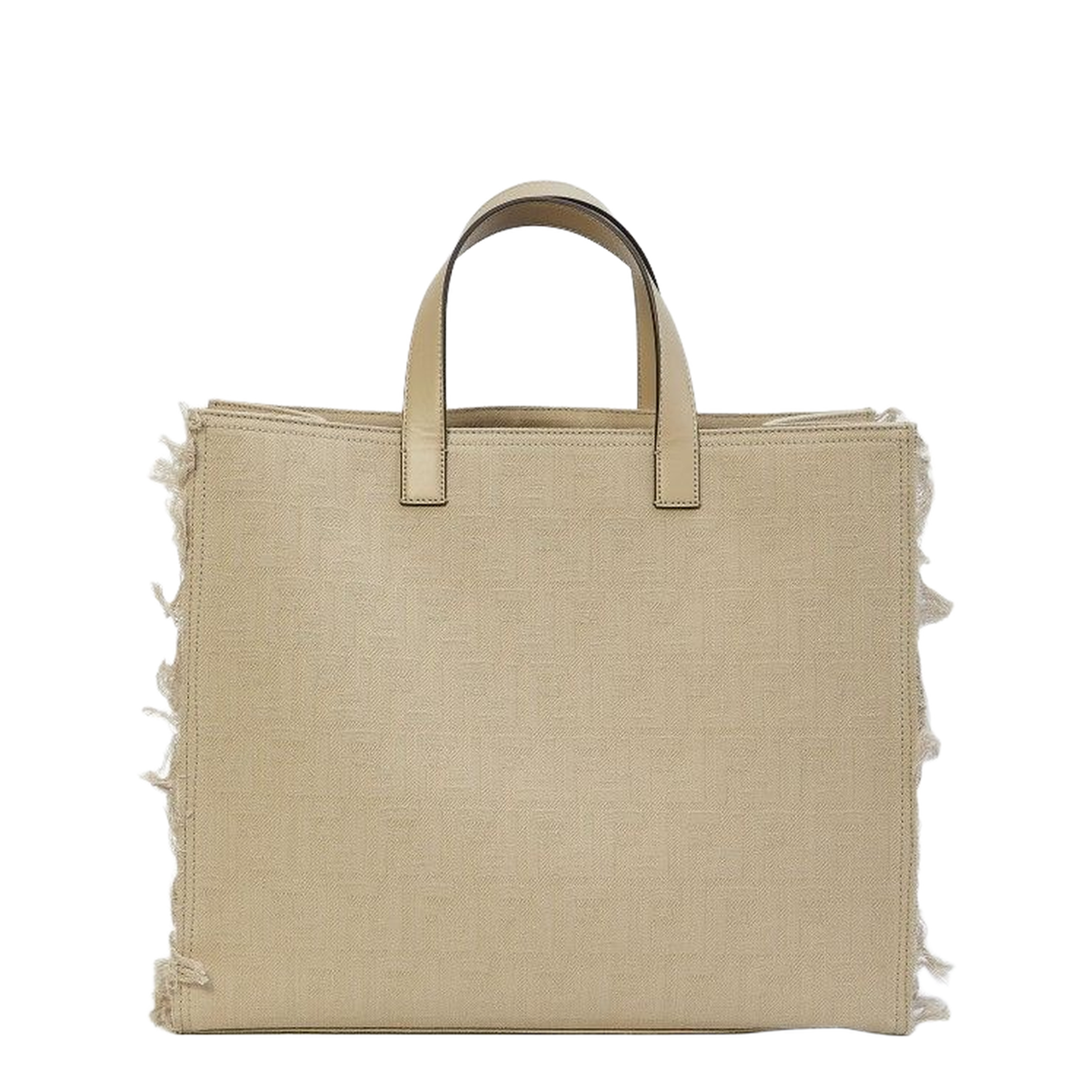 FF Jacquard Fringed
Beige Leather Bag