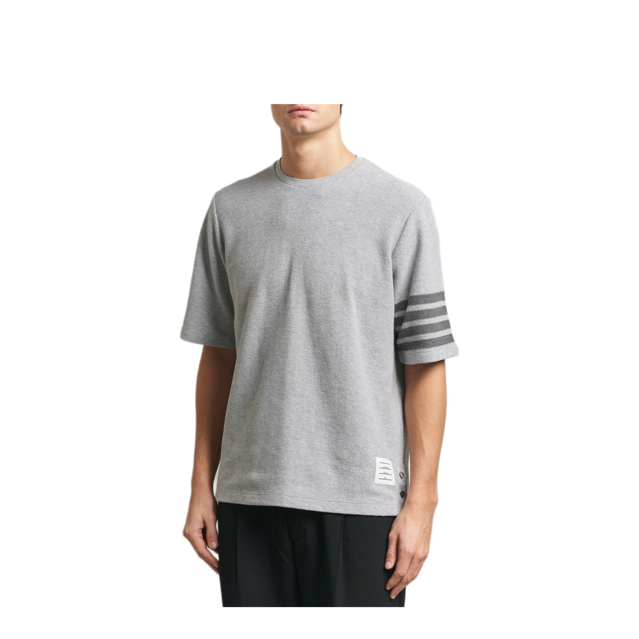 MAYFEYR - Thom Browne - Short Sleeve Tee In Textured Pique With Eng 4 Bar - MJS296AJ0248050