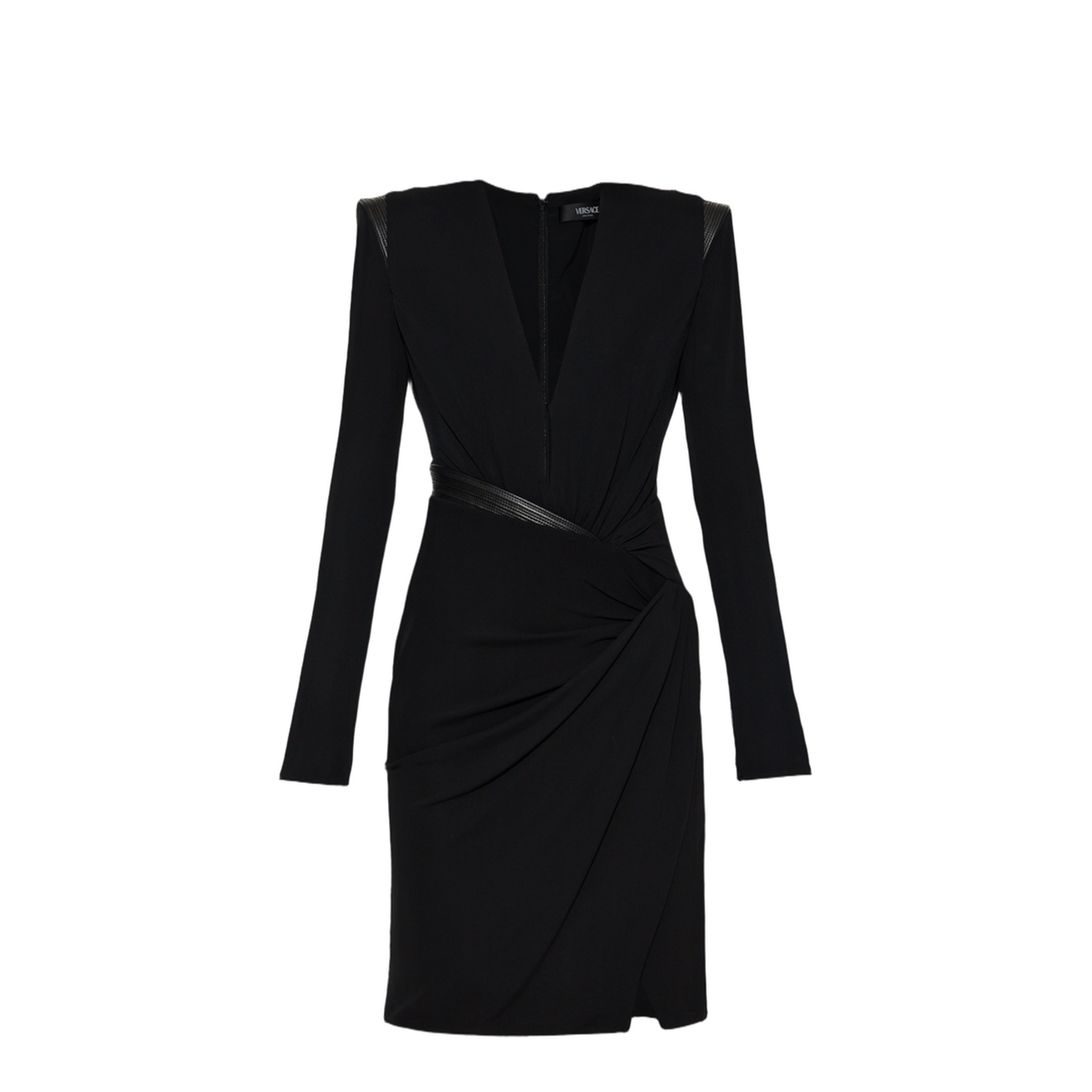 Black Long-sleeved Gathered Dress