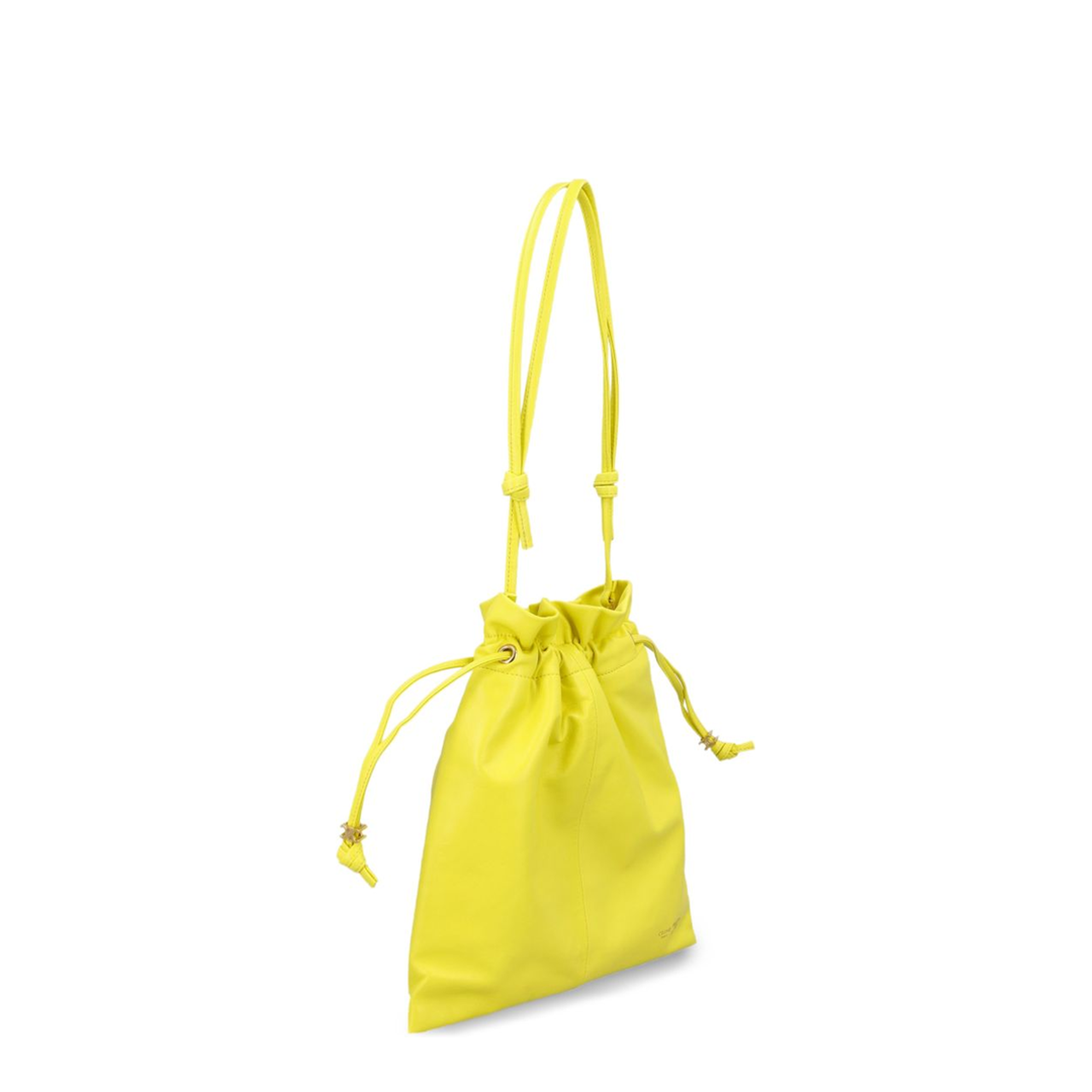 Drawstring Pouch Small Leather Bucket Bag - Yellow