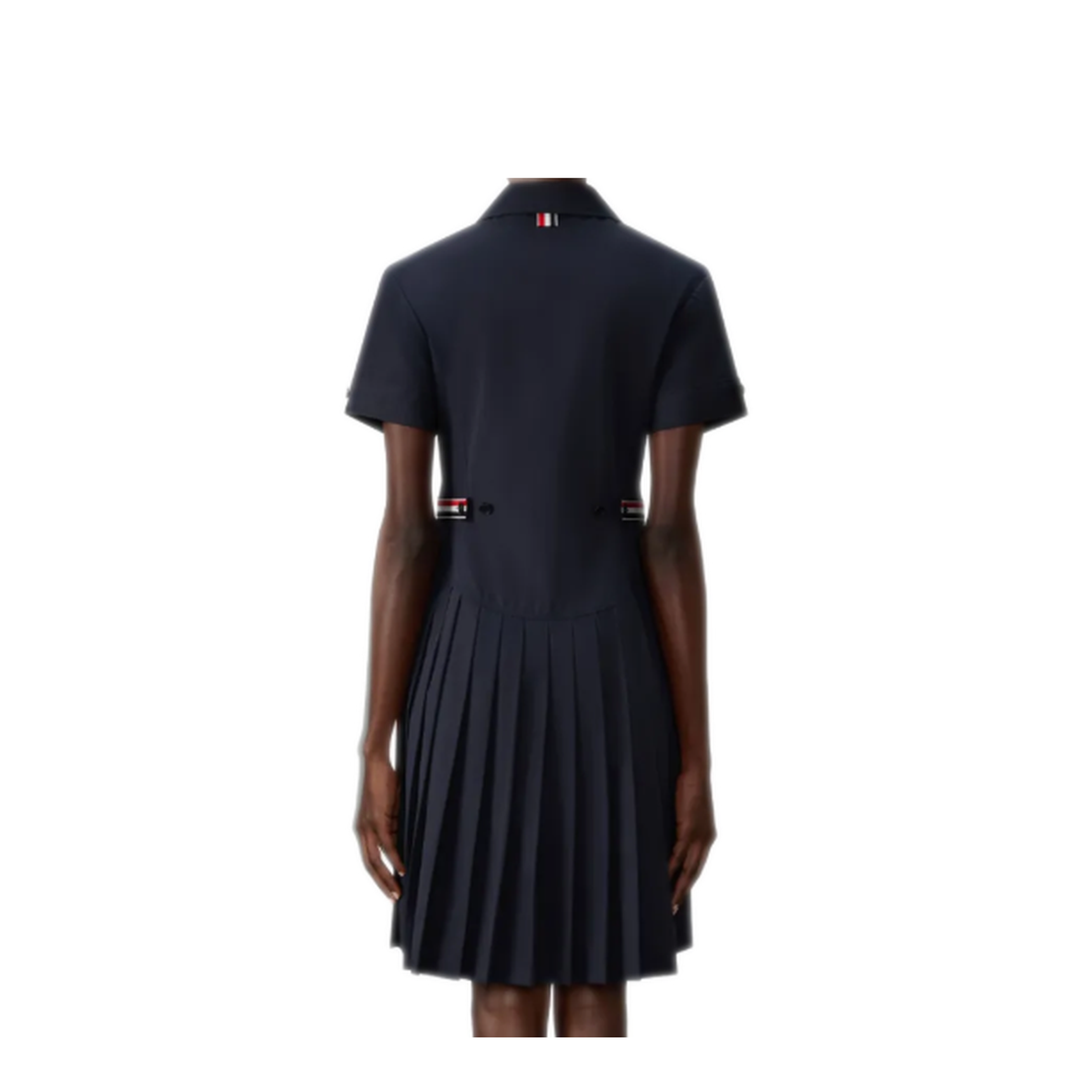 MAYFEYR - Thom Browne - Bermuda Length Short Sleeve Lapel Collar Pleated Dress In Wrinkle Free Cotton Suiting - FDSF49UF1063415