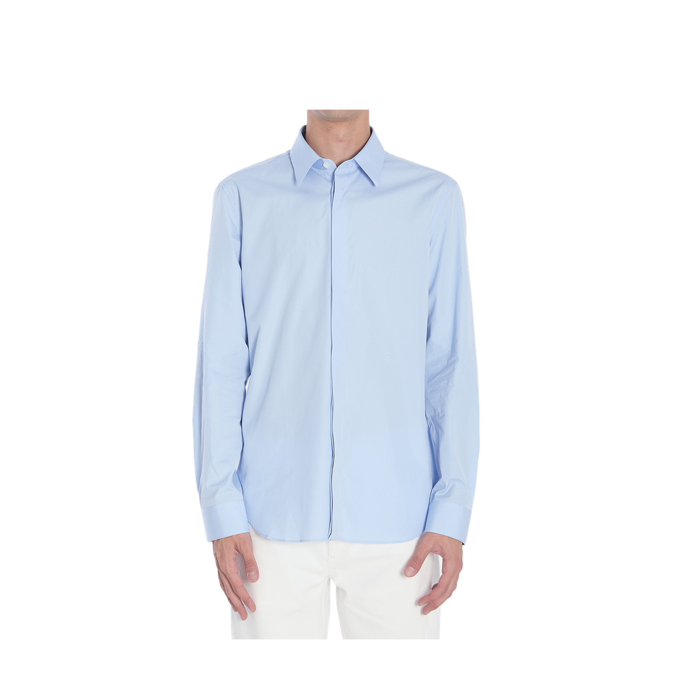 Cotton Poplin Shirt with Embroidery in Light Blue