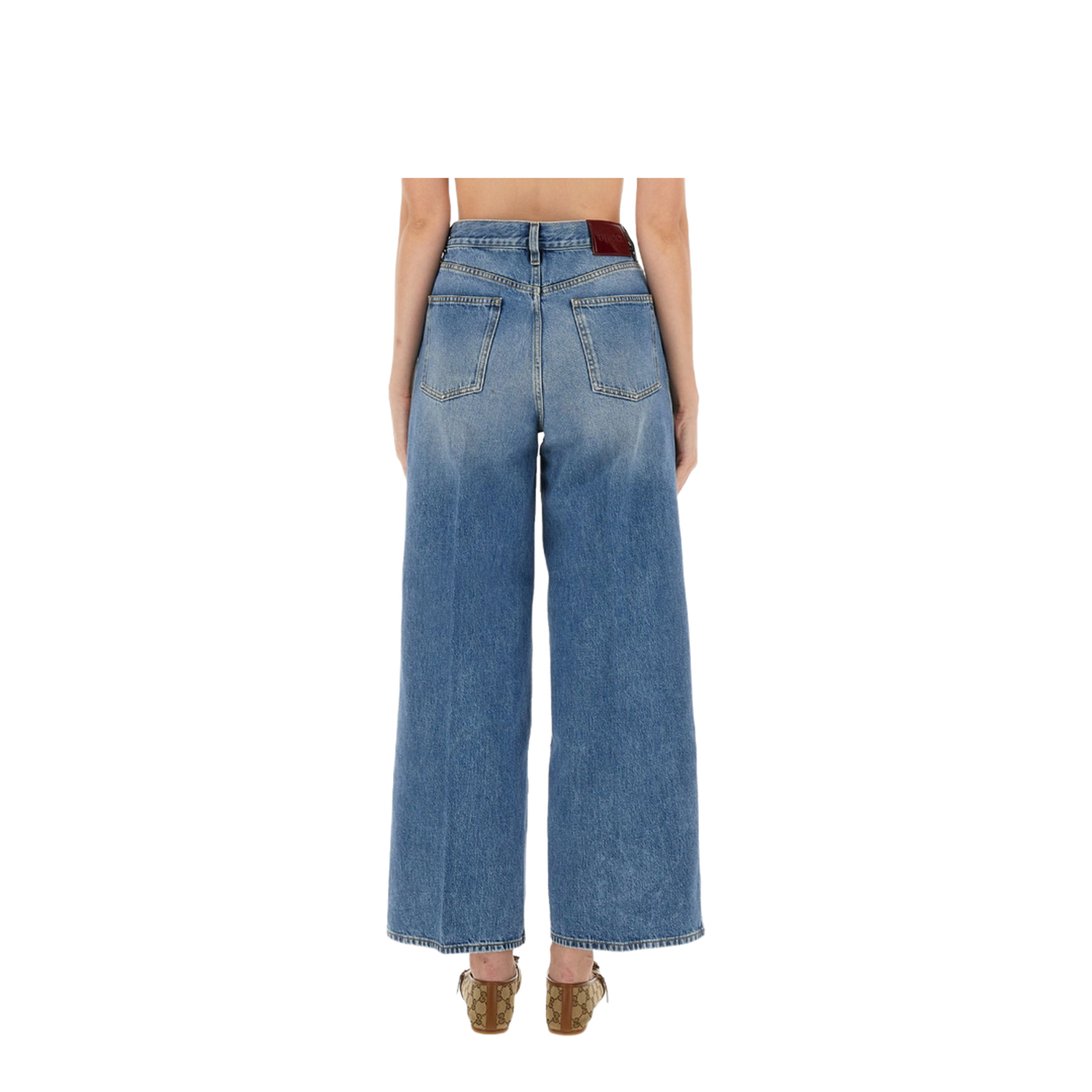 Wide Leg Denim Pants in Light Blue
