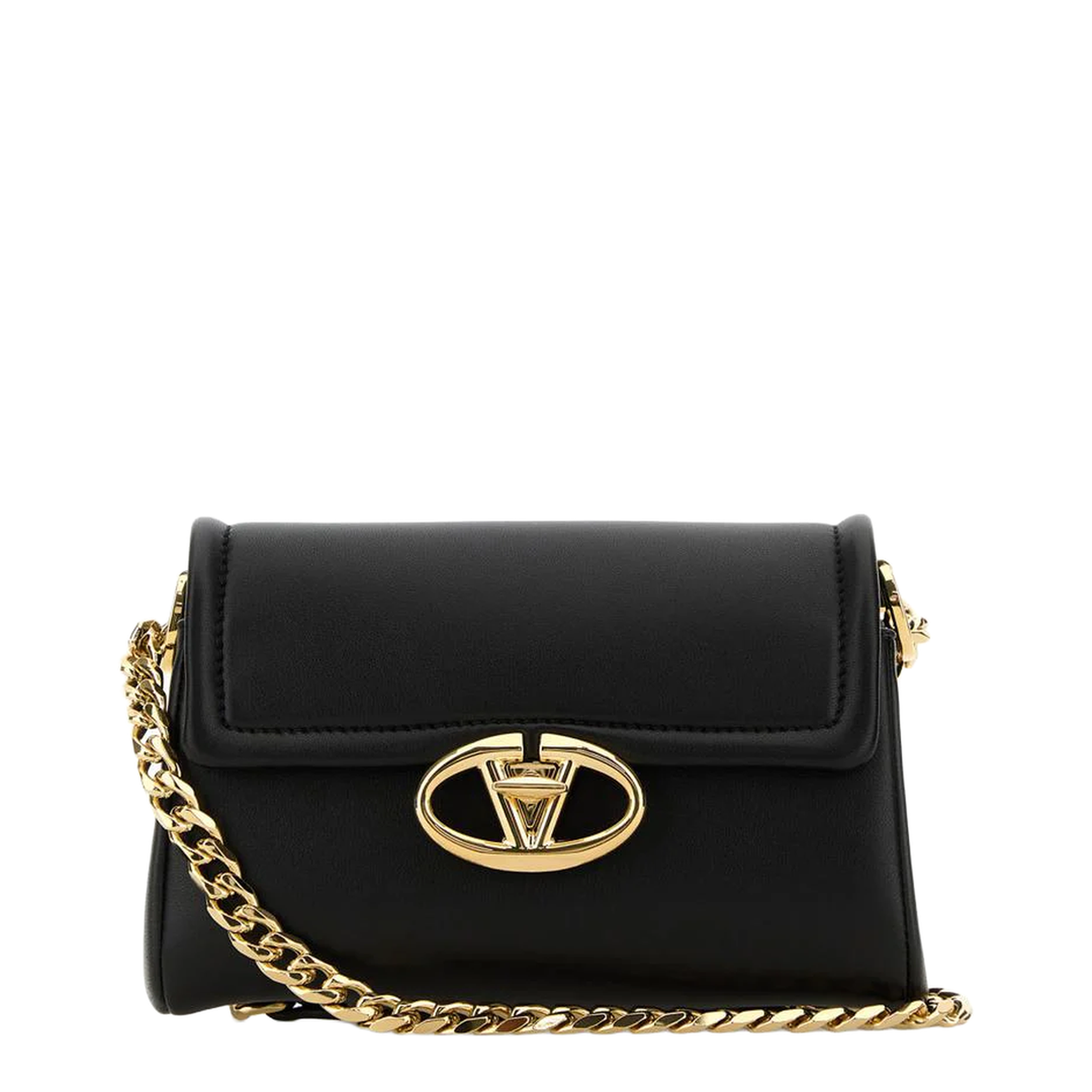 VLogo Leather Shoulder Bag Black