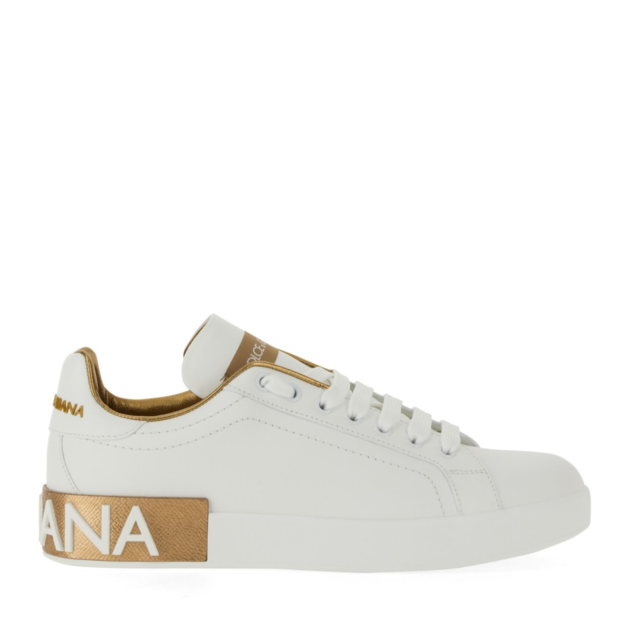 White Calfskin Low-Top Sneakers with Gold Details