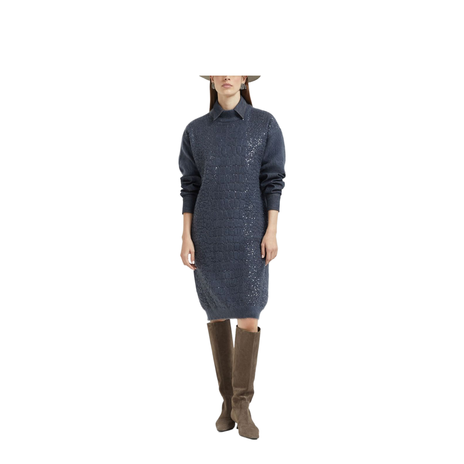 Dress with Dazzling Croc Motif in Navy Blue