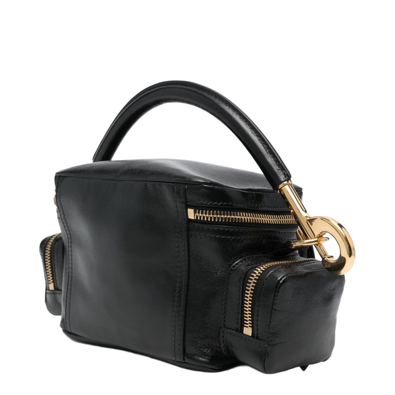 Black Leather Pebbled Texture Shoulder Bag