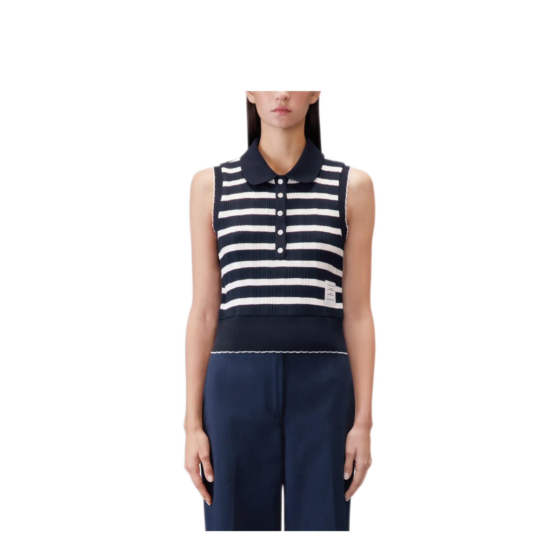 MAYFEYR - Thom Browne - Round Collar Polo With Scallop Edge In Stripe Cotton Rib - FJP122AJ0256979
