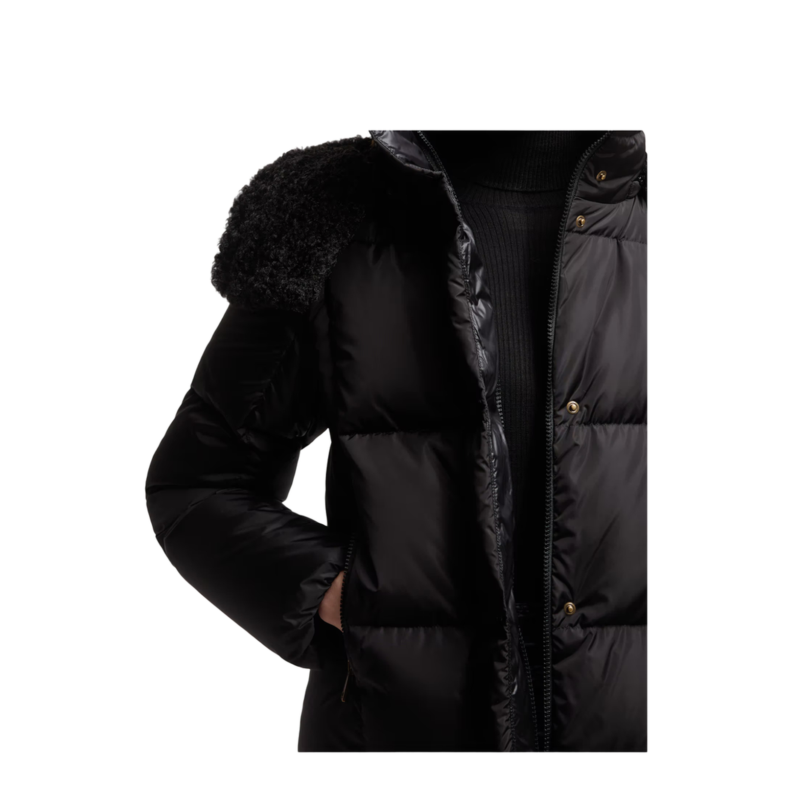 Black Castelnou Square-Quilted Hooded Short Down Jacket