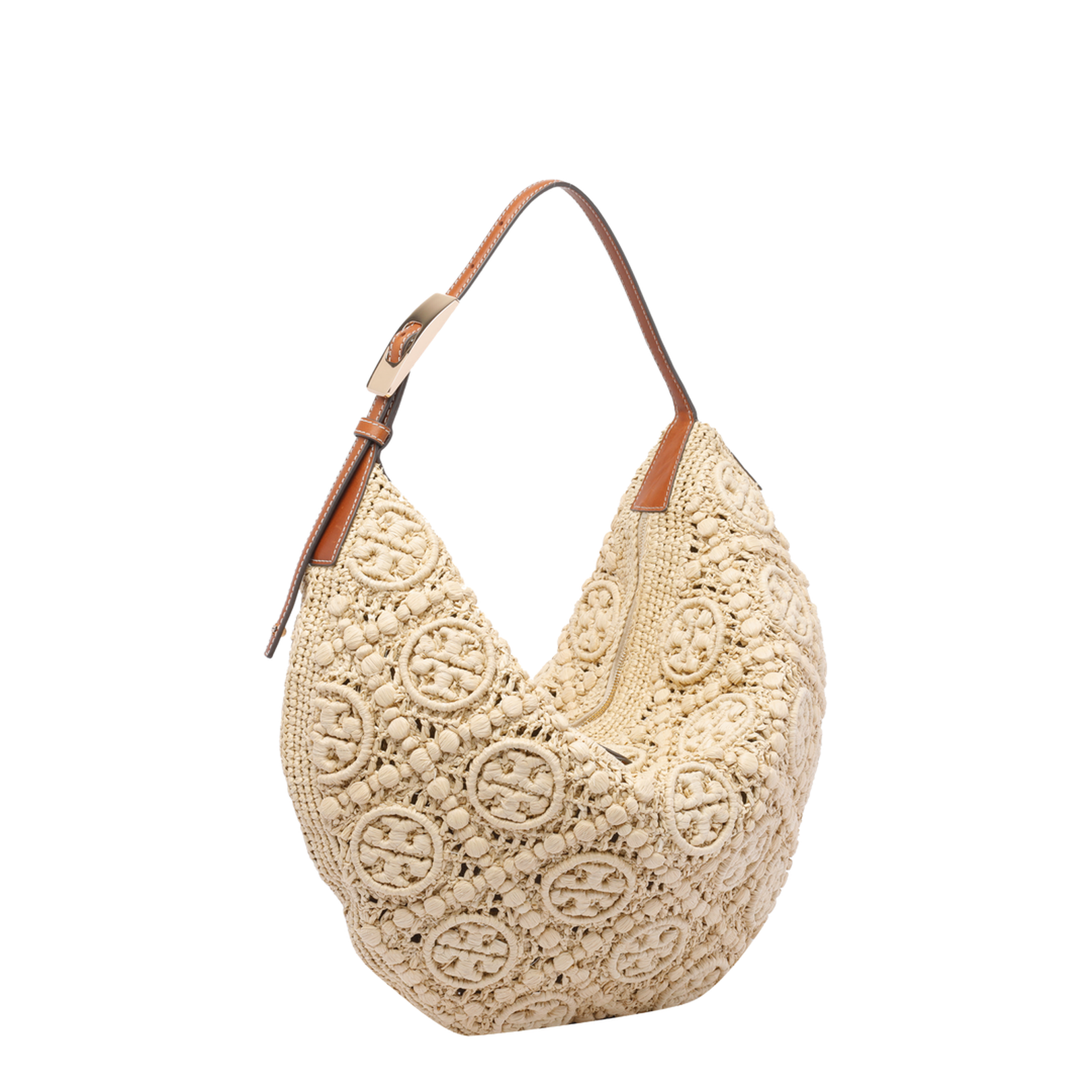 Natural Raffia T Monogram Balloon Bag