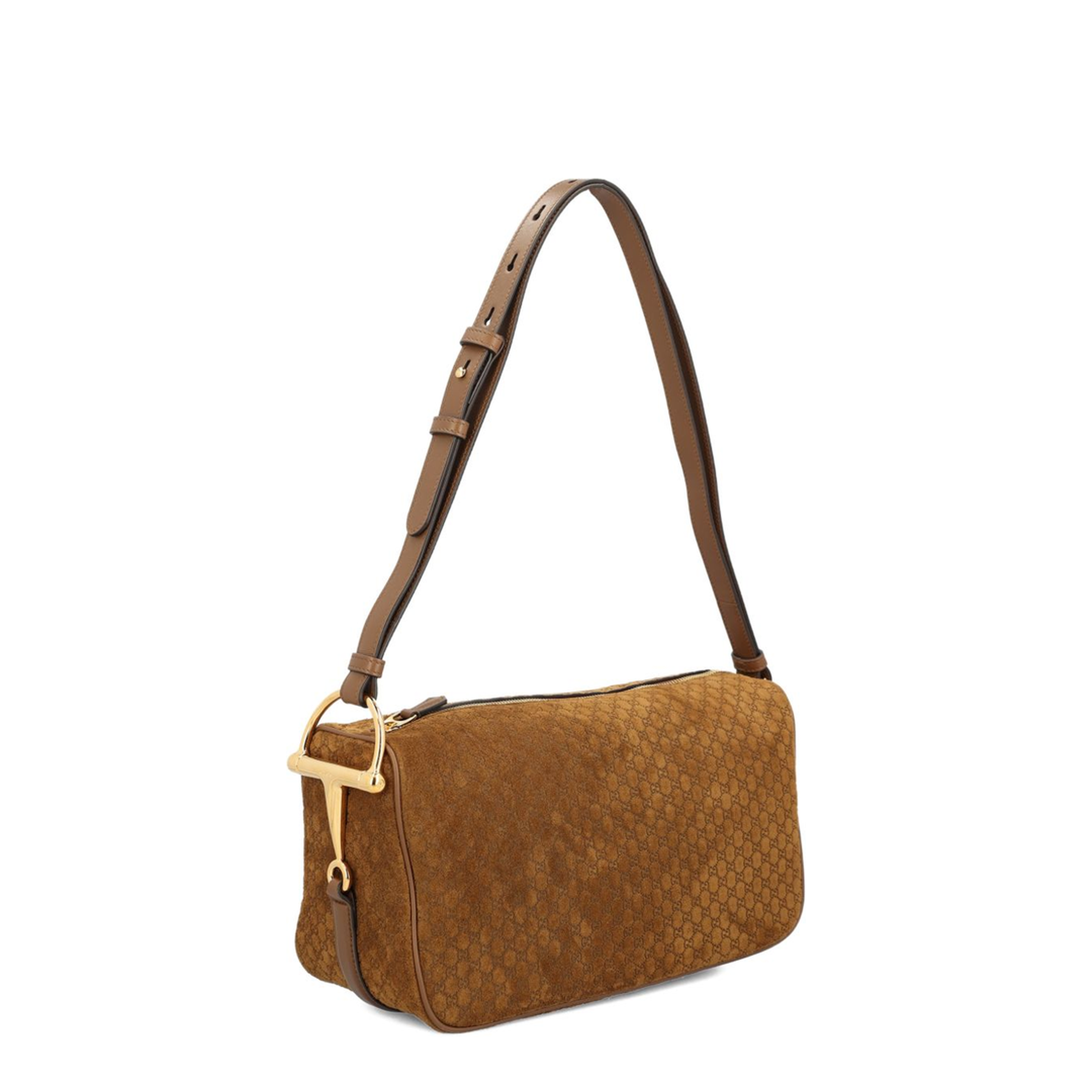 Half Horsebit Medium Suede Shoulder Bag - Brown