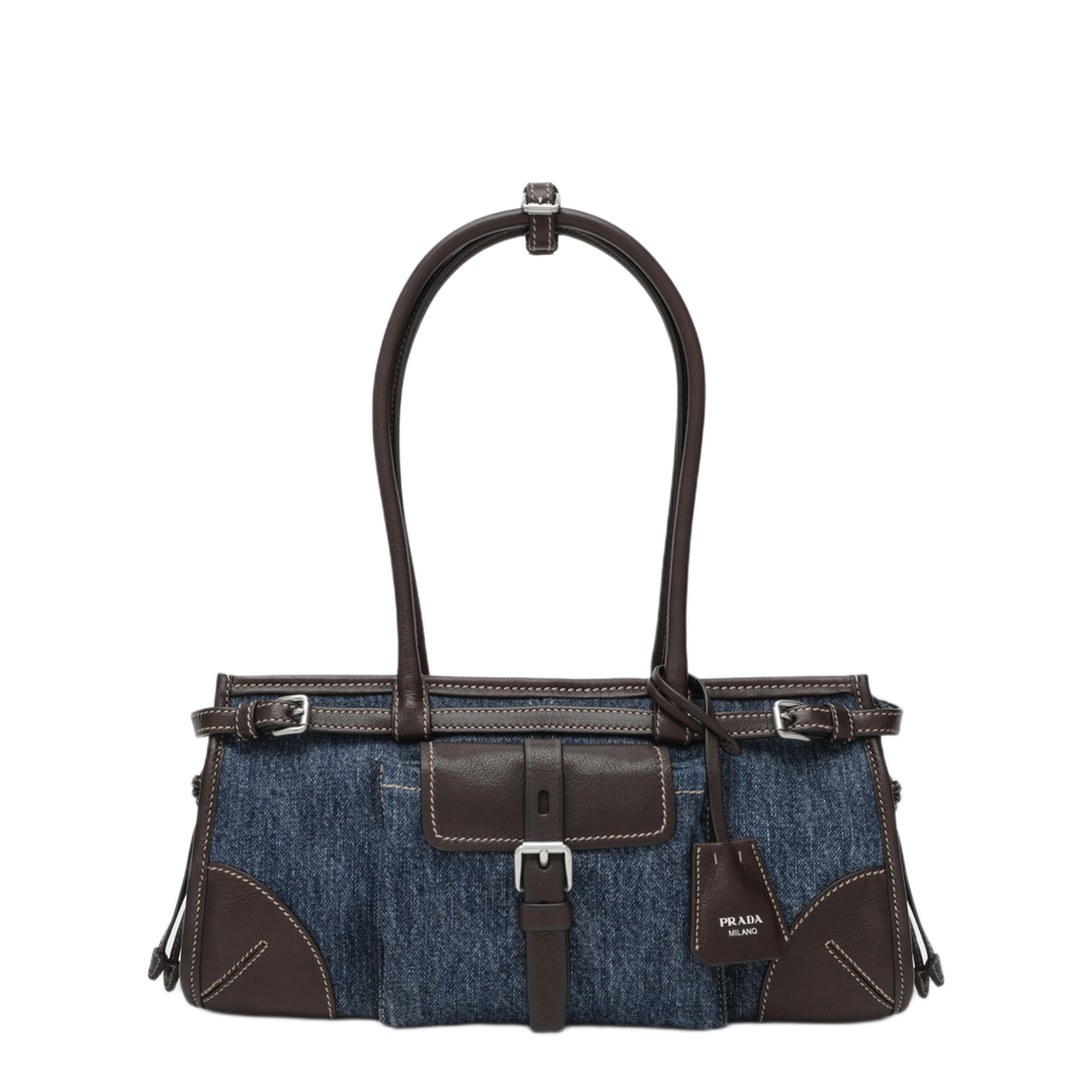 MAYFEYR - Prada - Bonnie Medium Handbag In Blue Denim And Leather - 1BA426OTM2GCFF0C1B