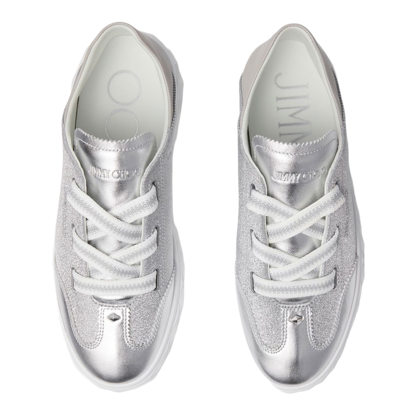 Silver Glitter Leather Trainers