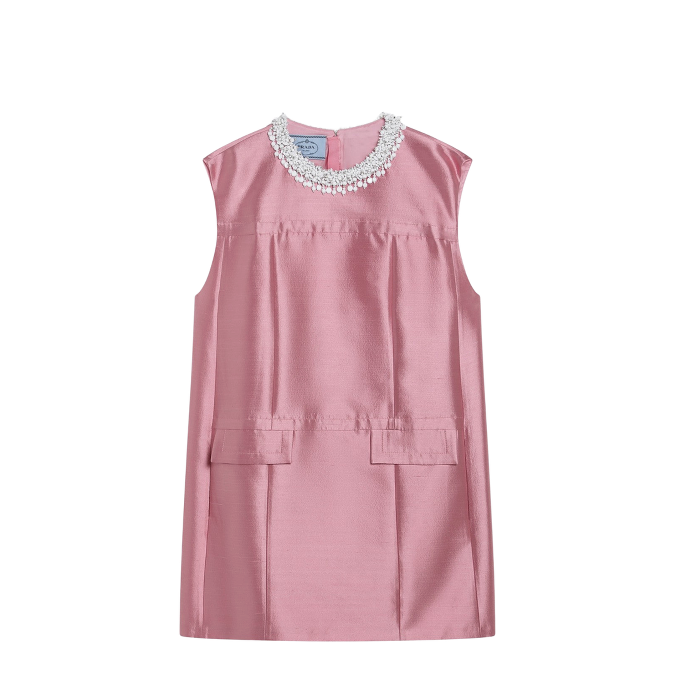 Short Wool and Silk Dress in Pink with Rhinestones