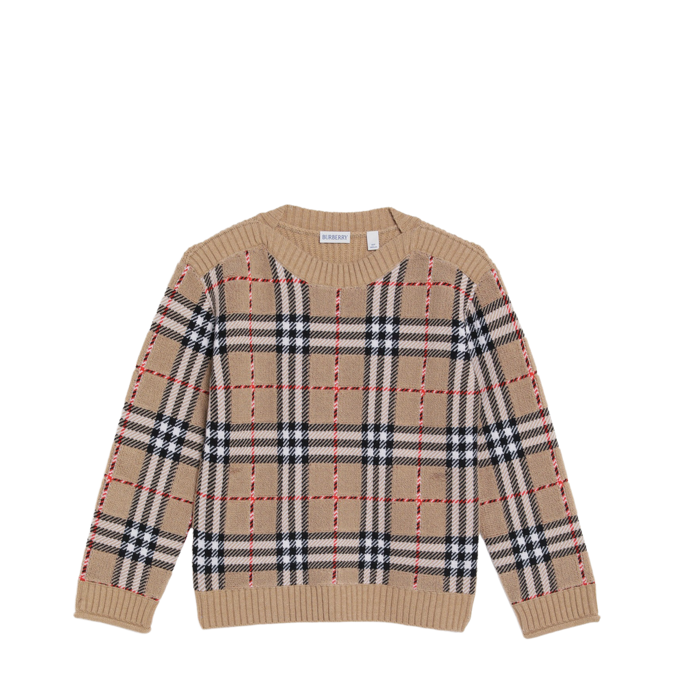 Beige Check Wool Pullover
