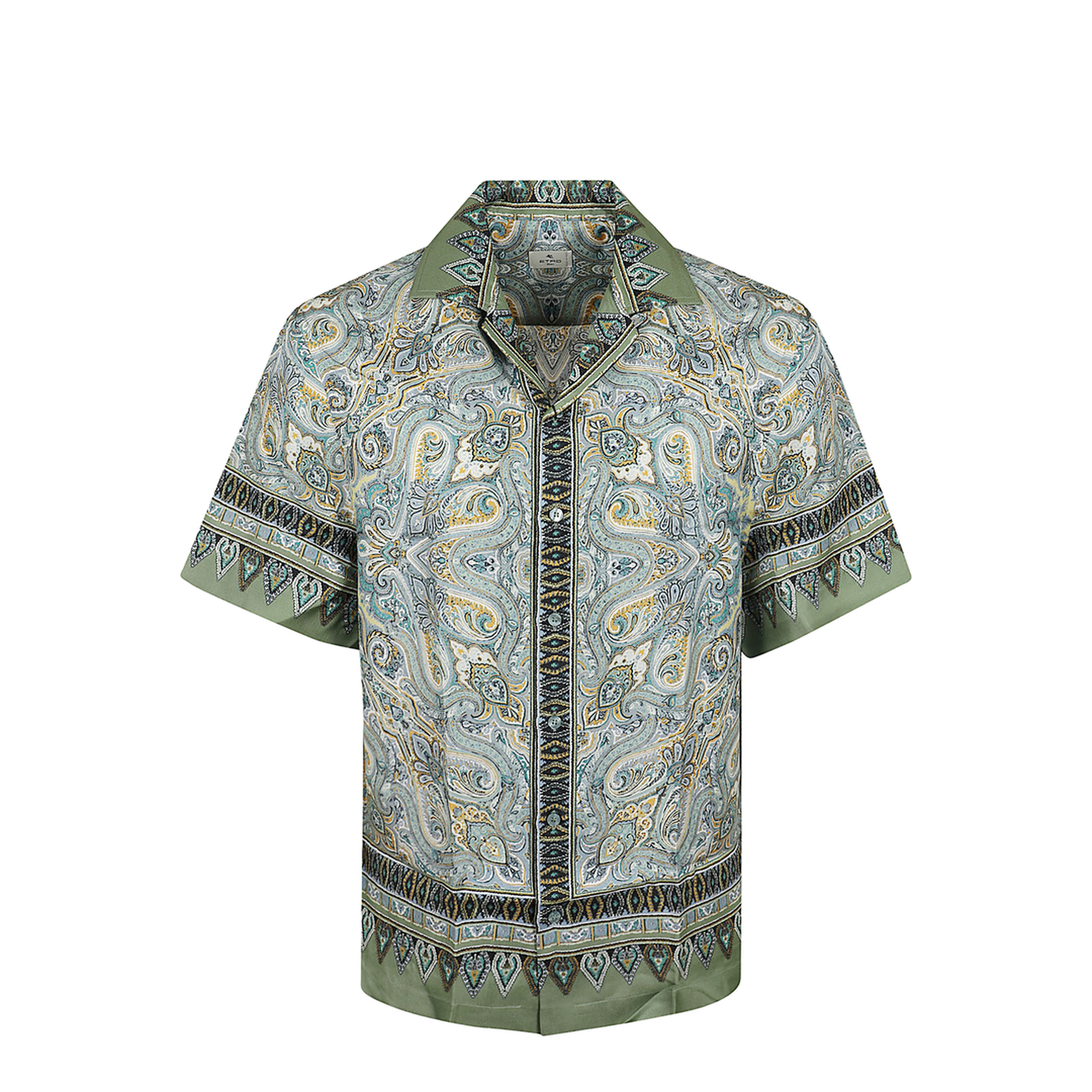 Placed Pocket-Square Silk Bowling Shirt Green