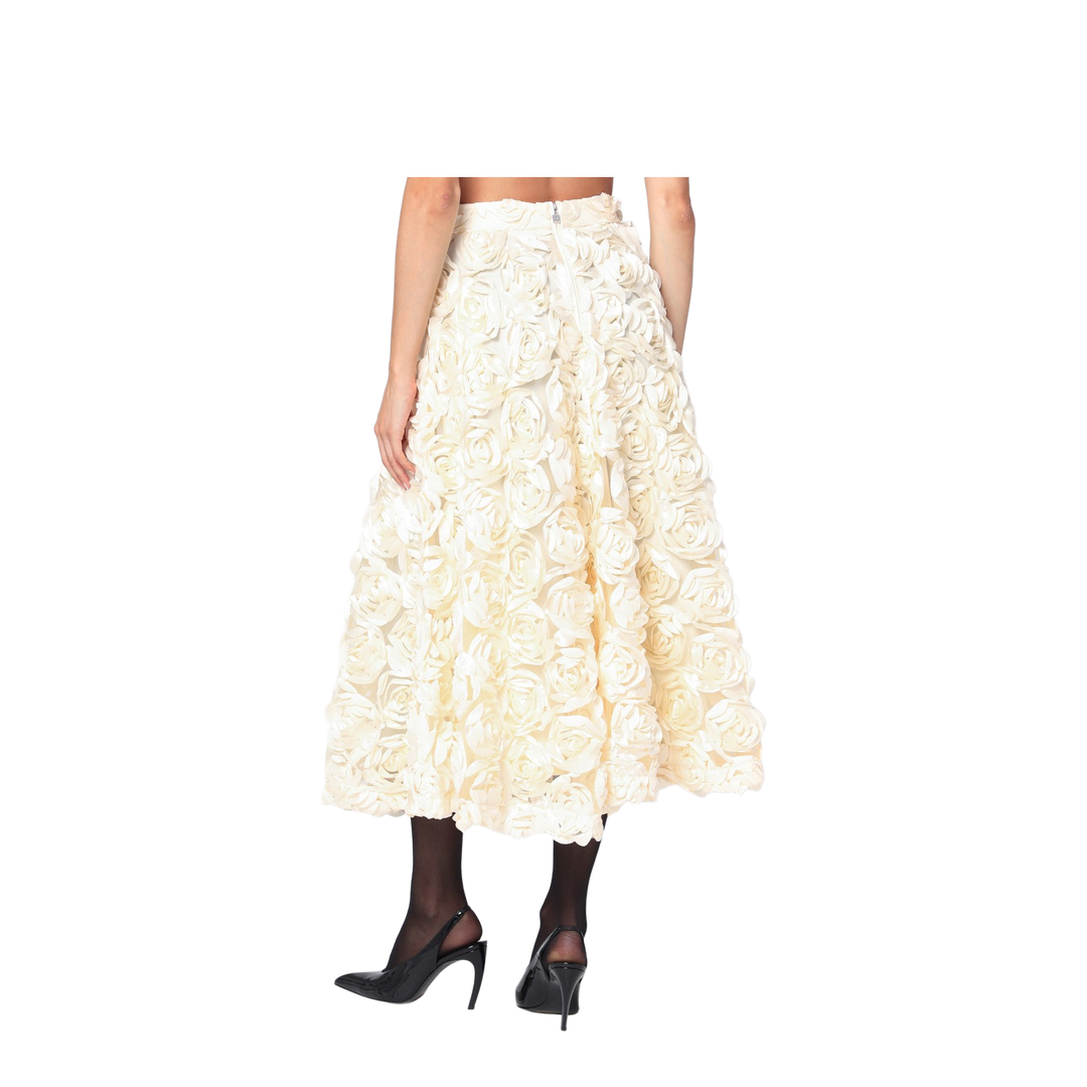 Cream Skirt with Floral Appliqués
