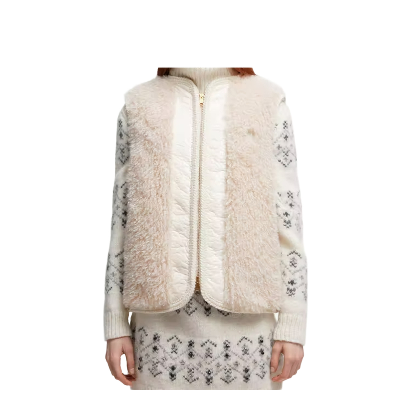 Light Beige Tournel Teddy Padded Gilet
