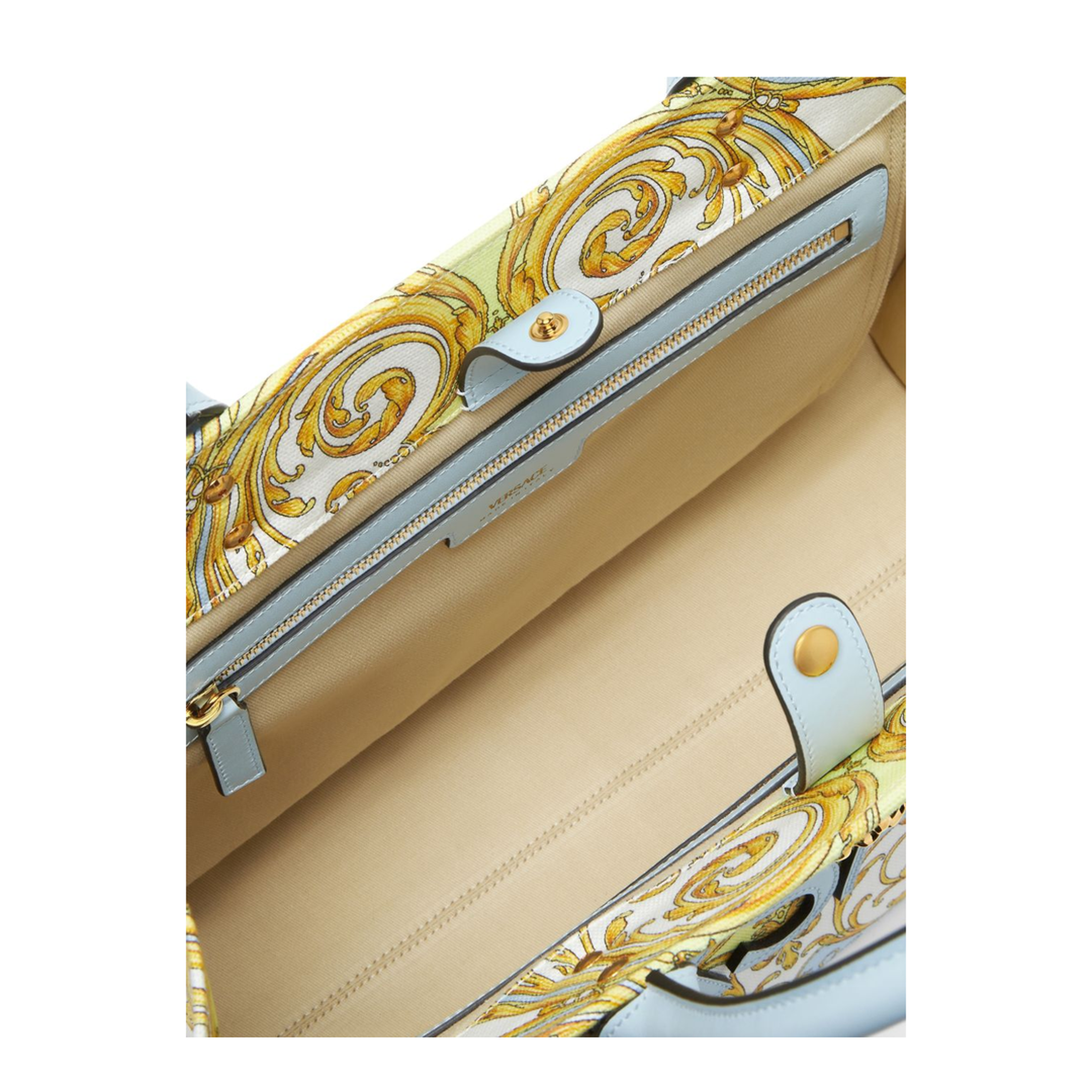 La Medusa Printed Large Canvas Tote - Light Blue+Gold