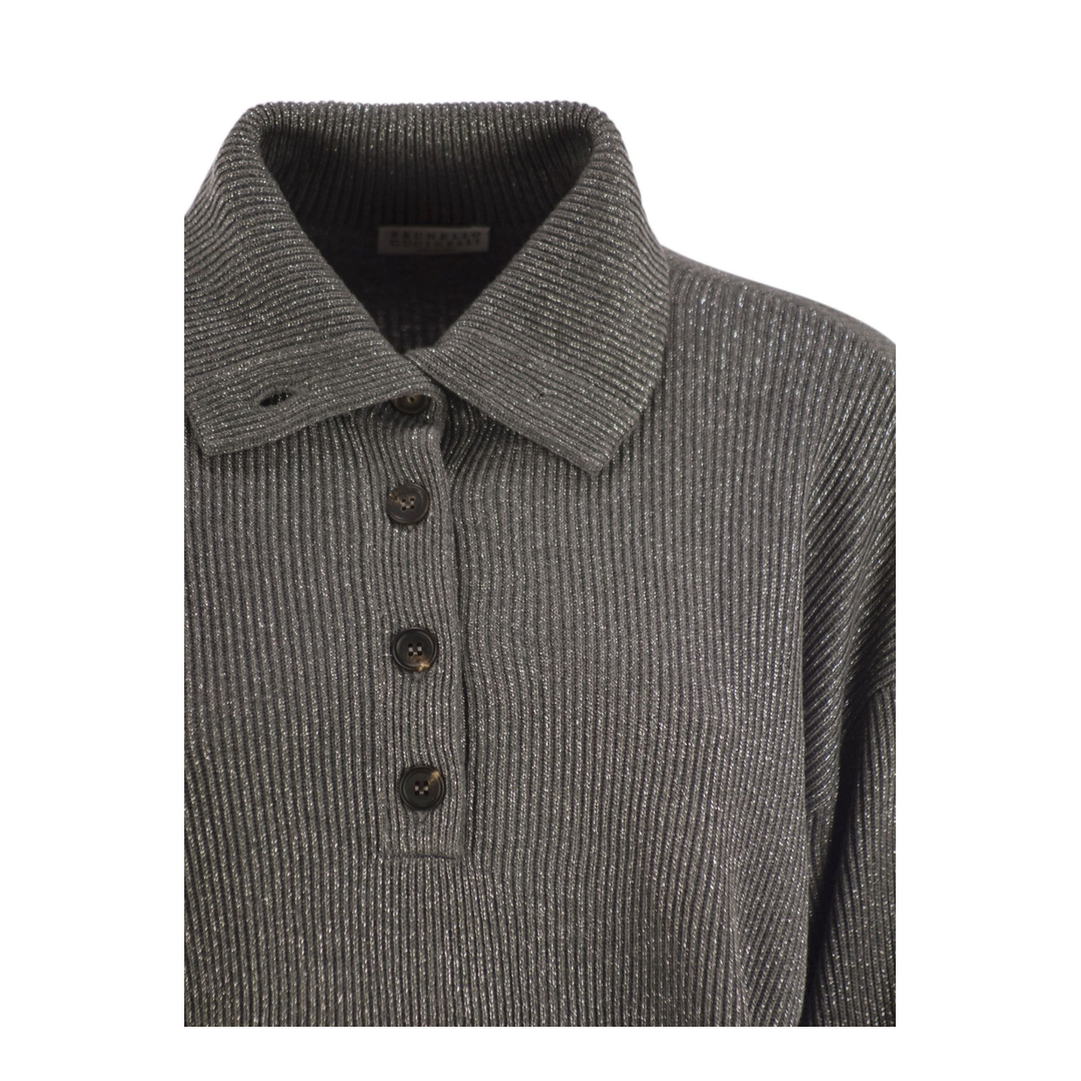 Cotton and Viscose Rib Knit High Collar