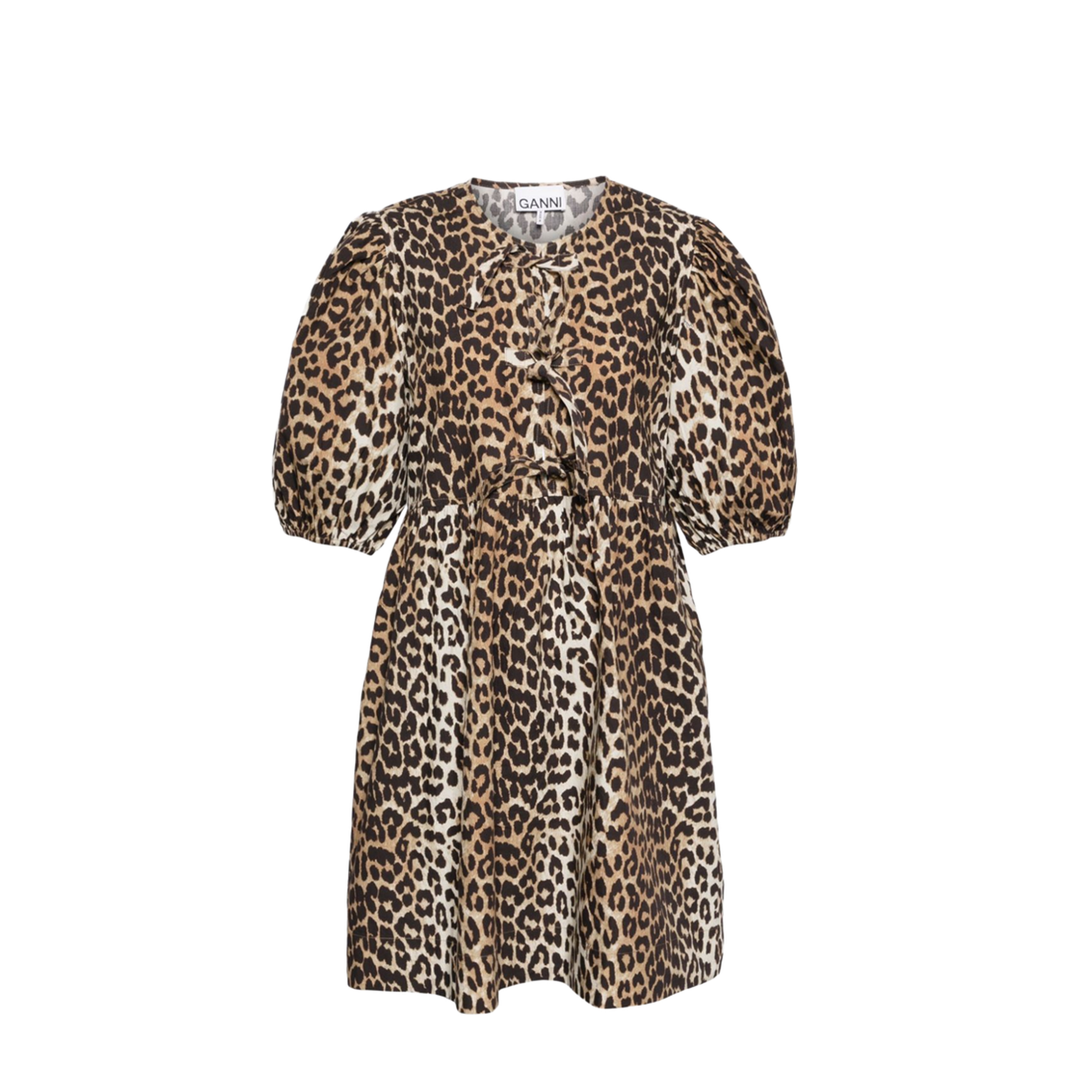 Printed Tie String Poplin Mini Dress
