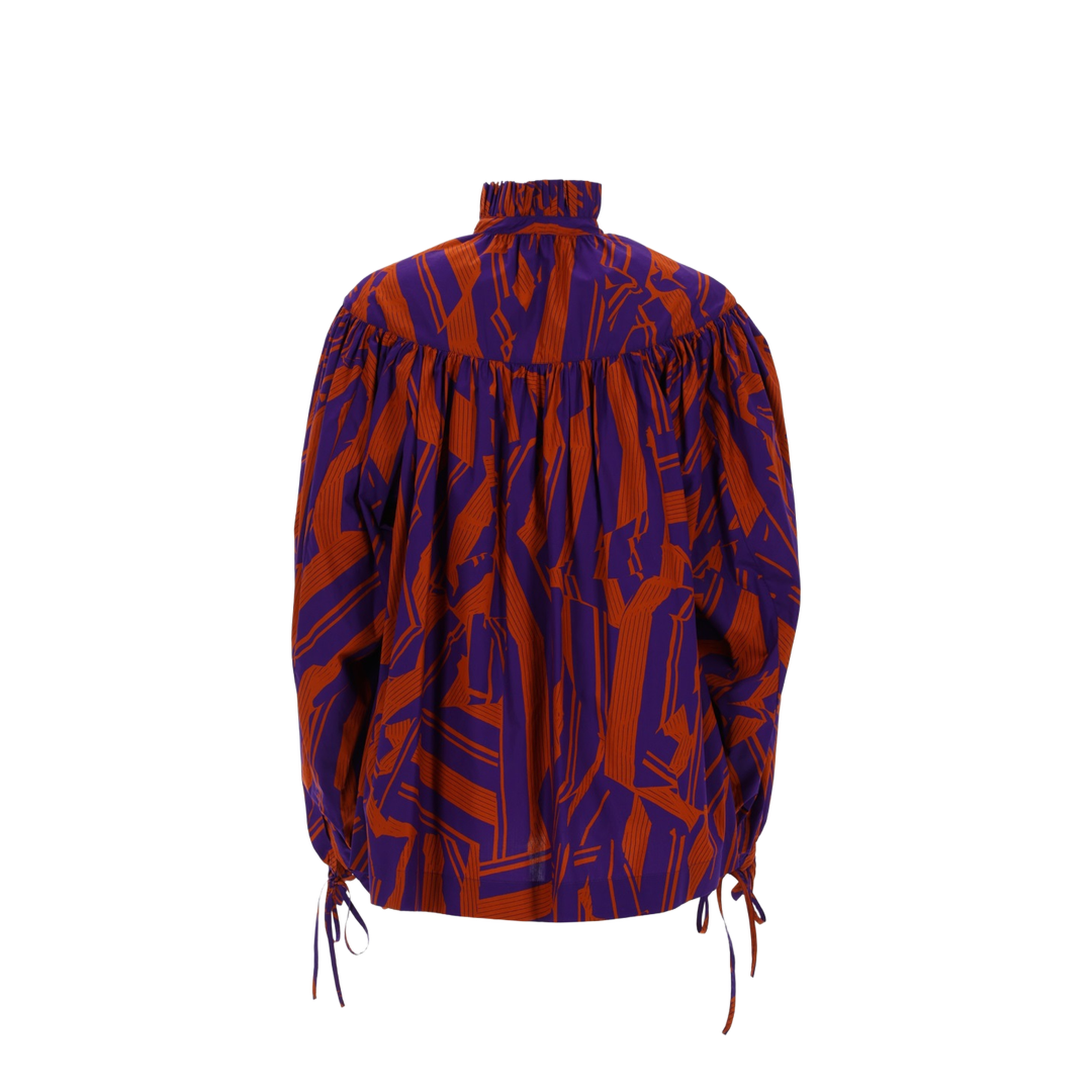 Loose Shirt with Ruffle Details and Crushed Stripe Print