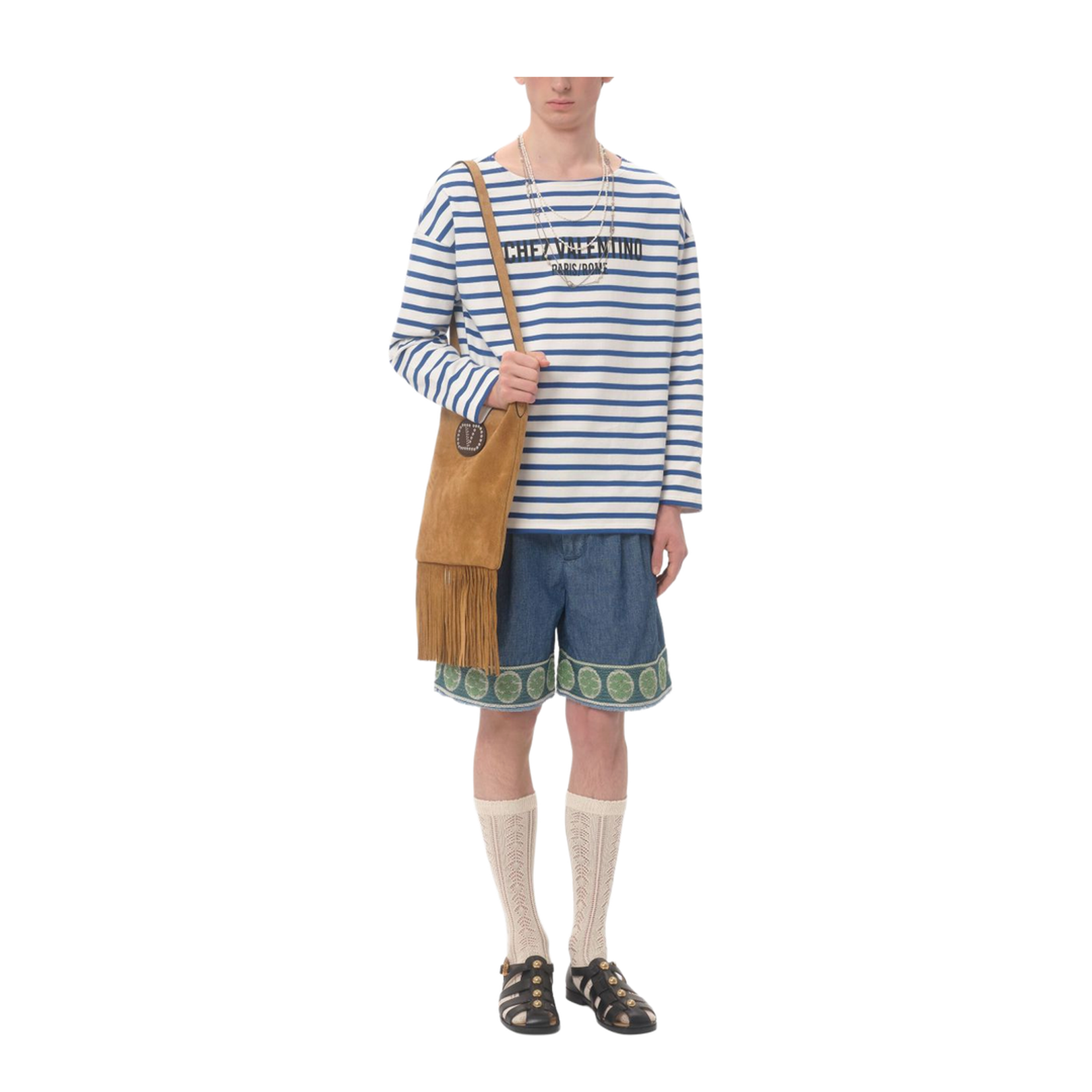 Denim Bermuda Shorts With Jacquard Hem
