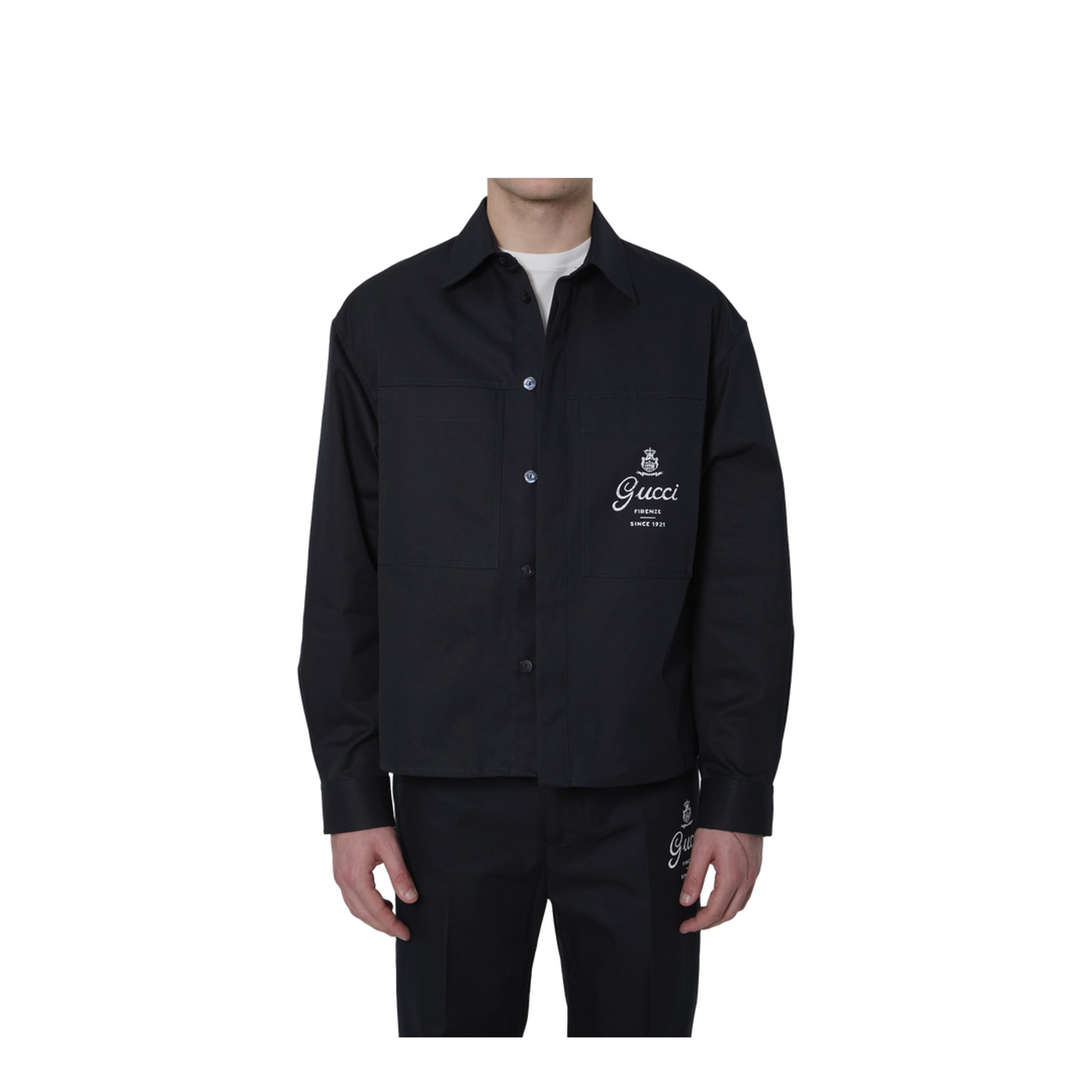 MAYFEYR - Gucci - Cotton Twill Shirt With Print In Dark Blue - 851711ZAQH54440