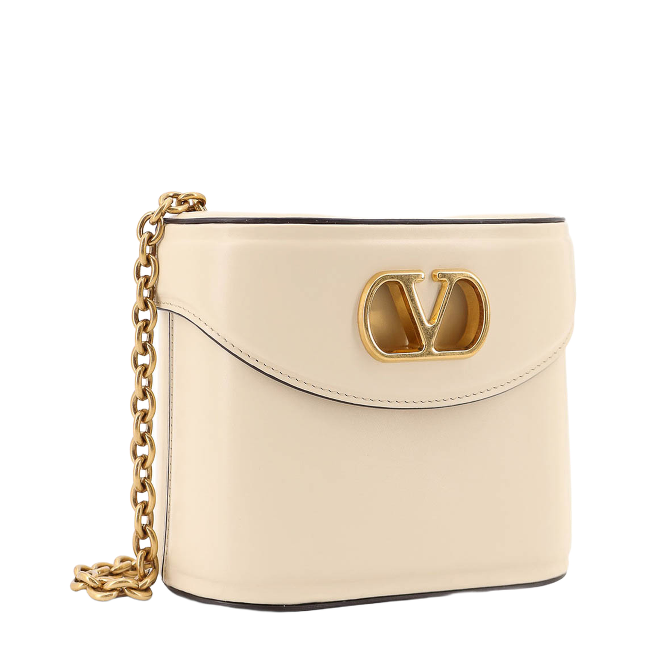 Ivory Leather VLogo Signature Bucket Bag