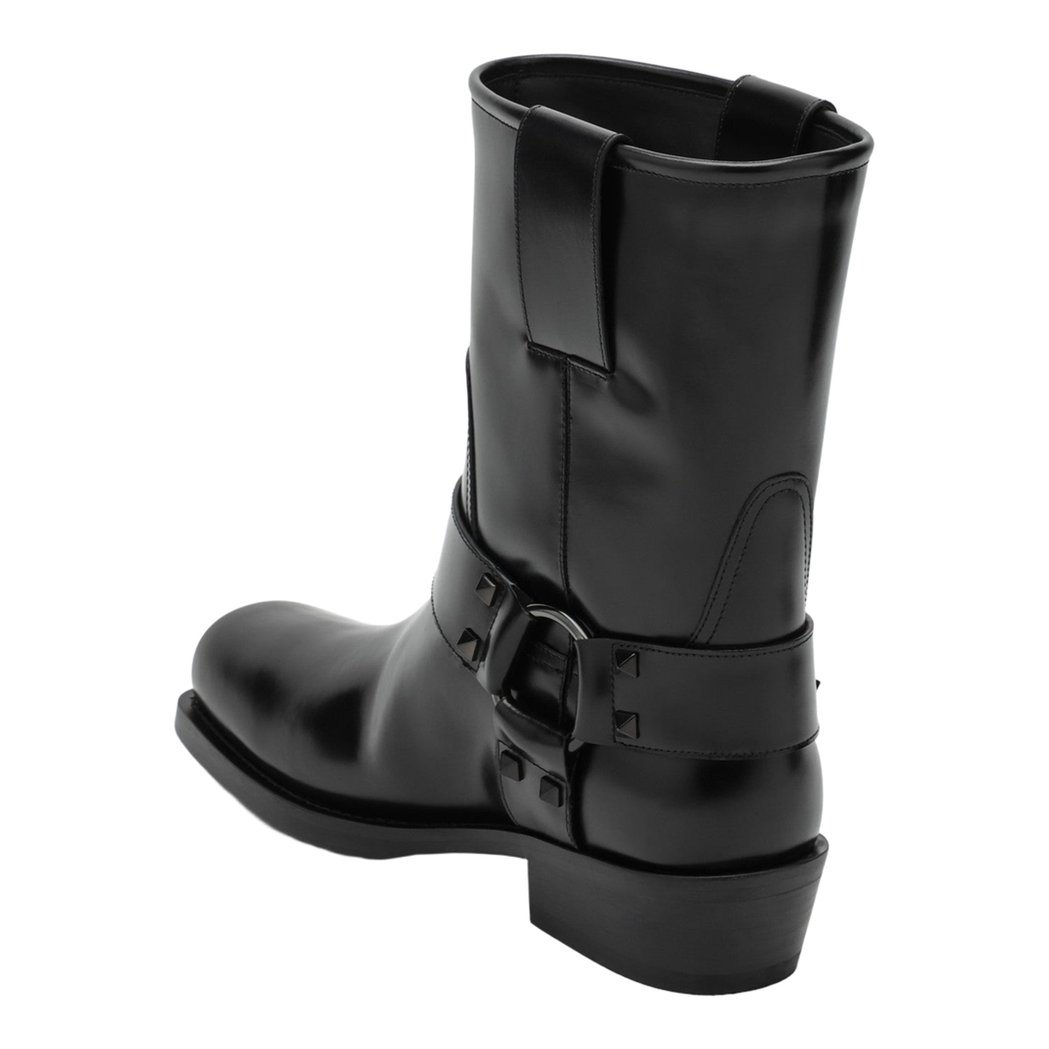 Black Leather Biker Rockstud Low Boot