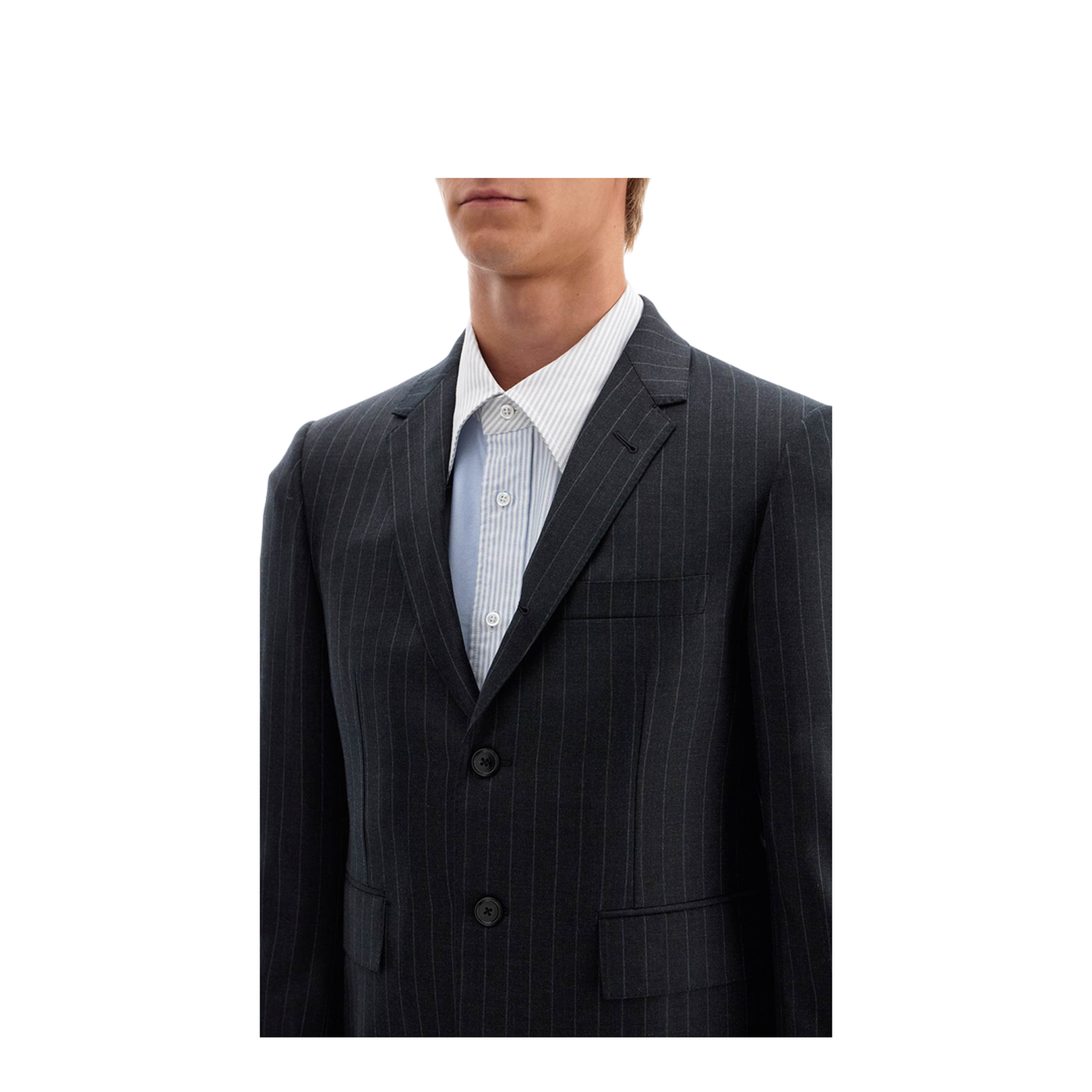 Grey Pinstripe Single-Breasted Jacket