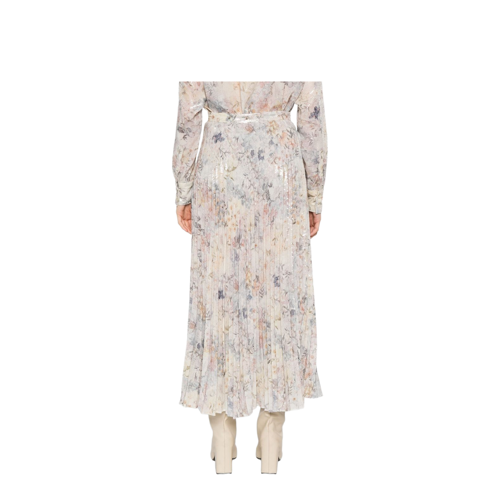 White Sequin-Embellished Pleated Skirt