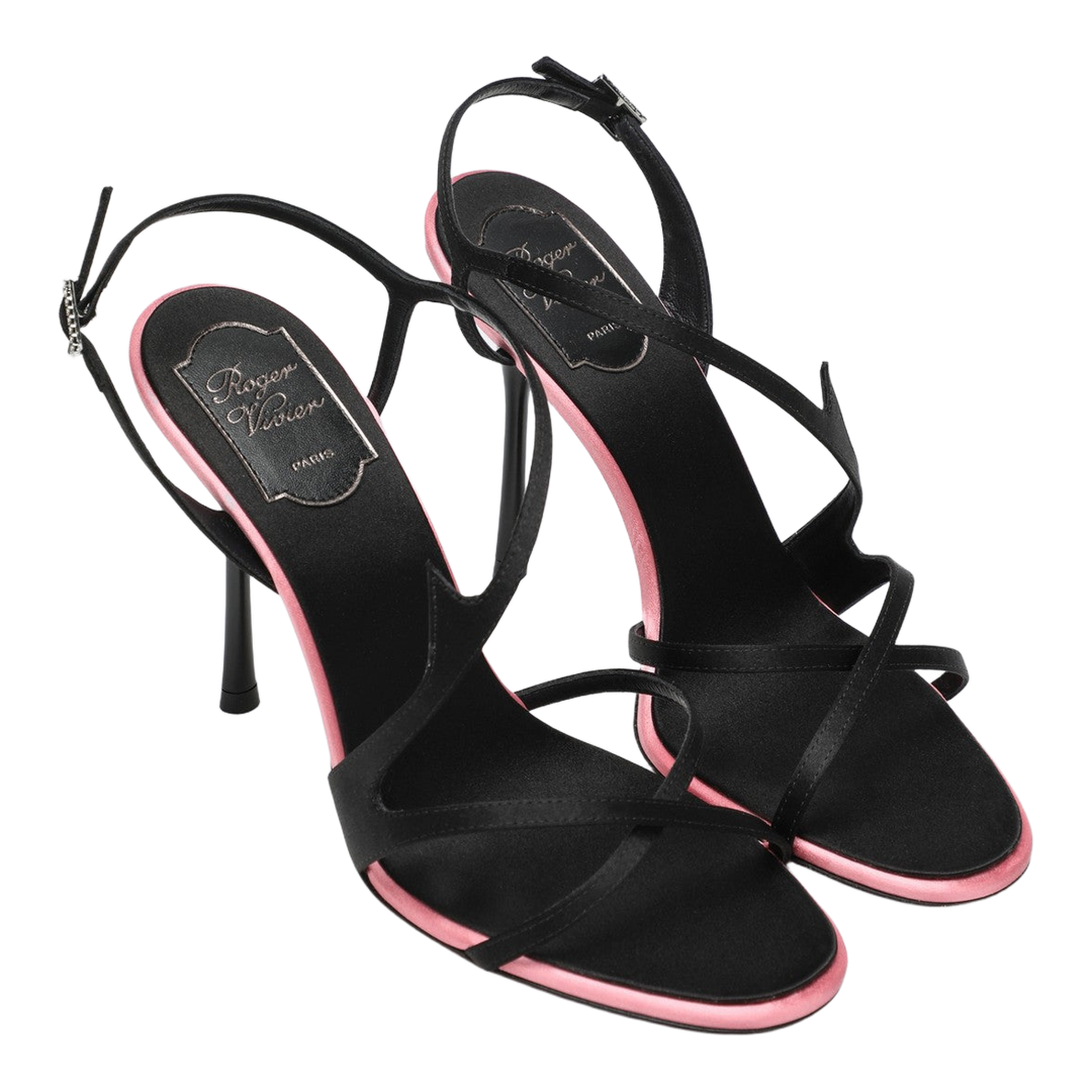 Black Satin Heeled Sandals