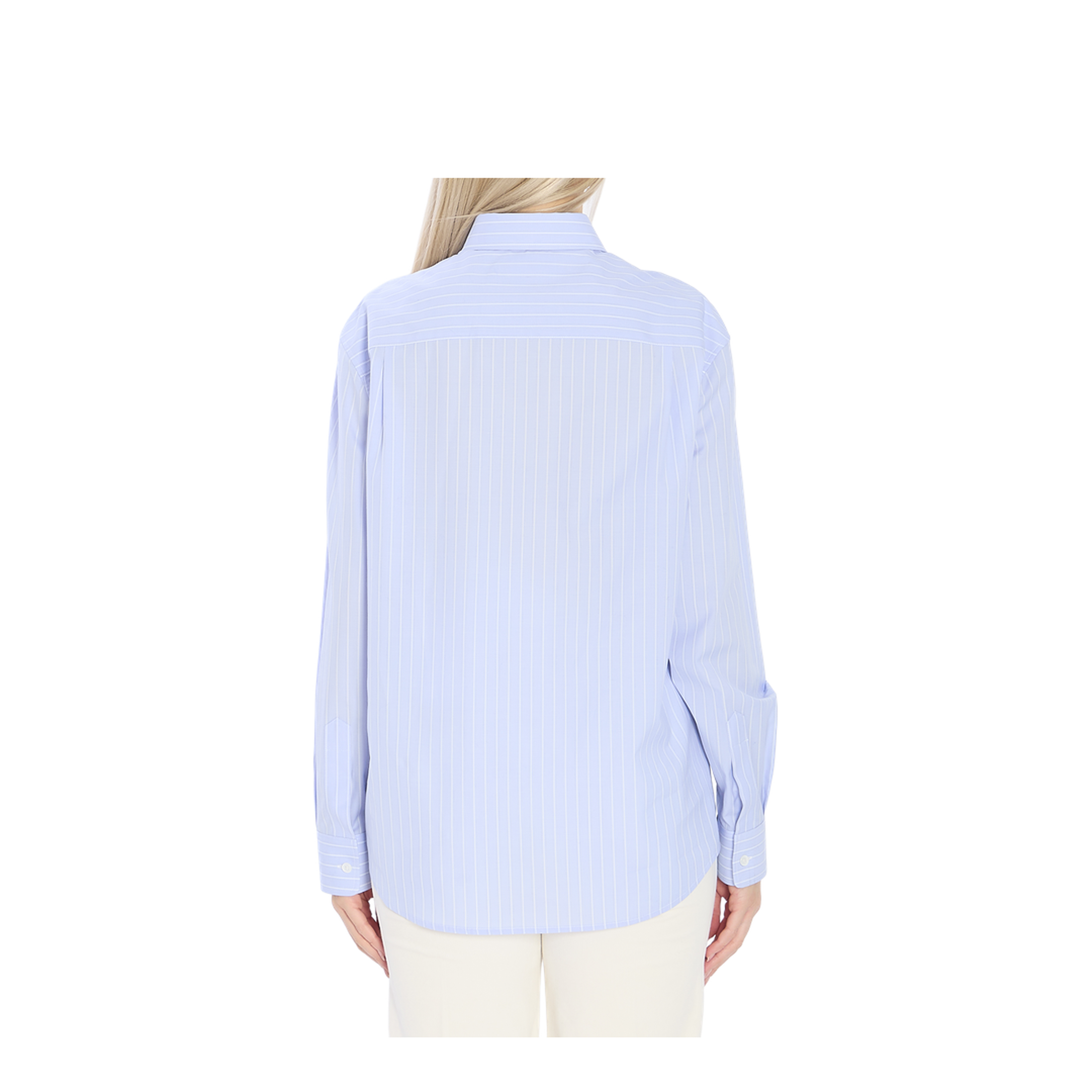 Light Blue Shirt with All-Over Stripe Motif and Embroidered
