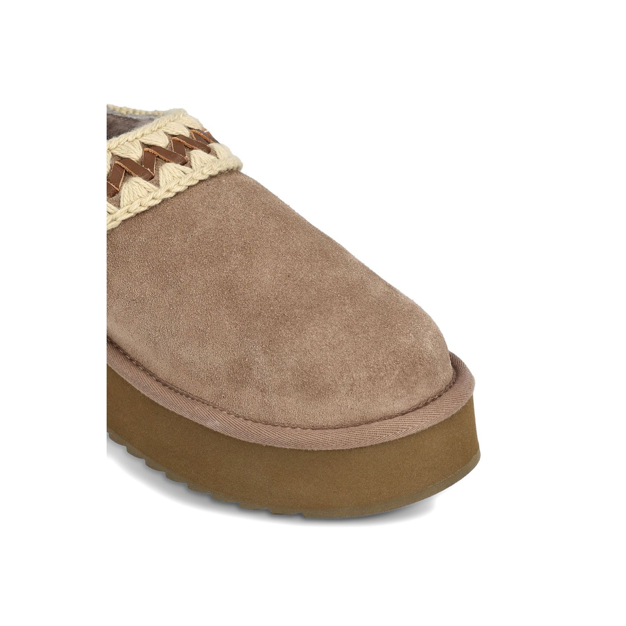 Platform Clog Suede Leather Stitching