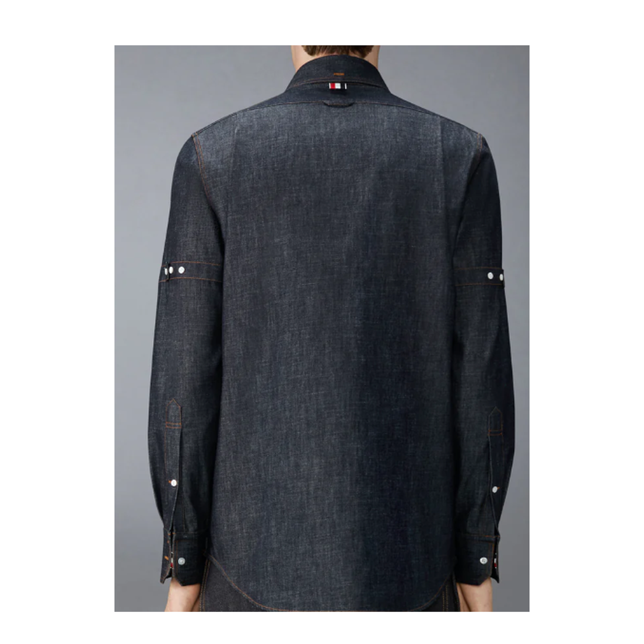 MAYFEYR - Thom Browne - L/S Bd Straight Fit Shirt With Rwb Inner Cuff Detail And Self Armband In Shirting Denim - MWL435SF1105415