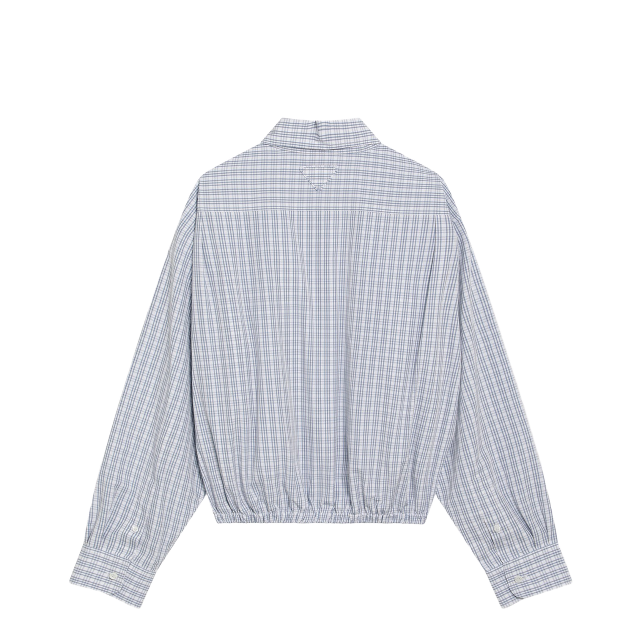 Cropped Check-Pattern Shirt in White/Light Blue