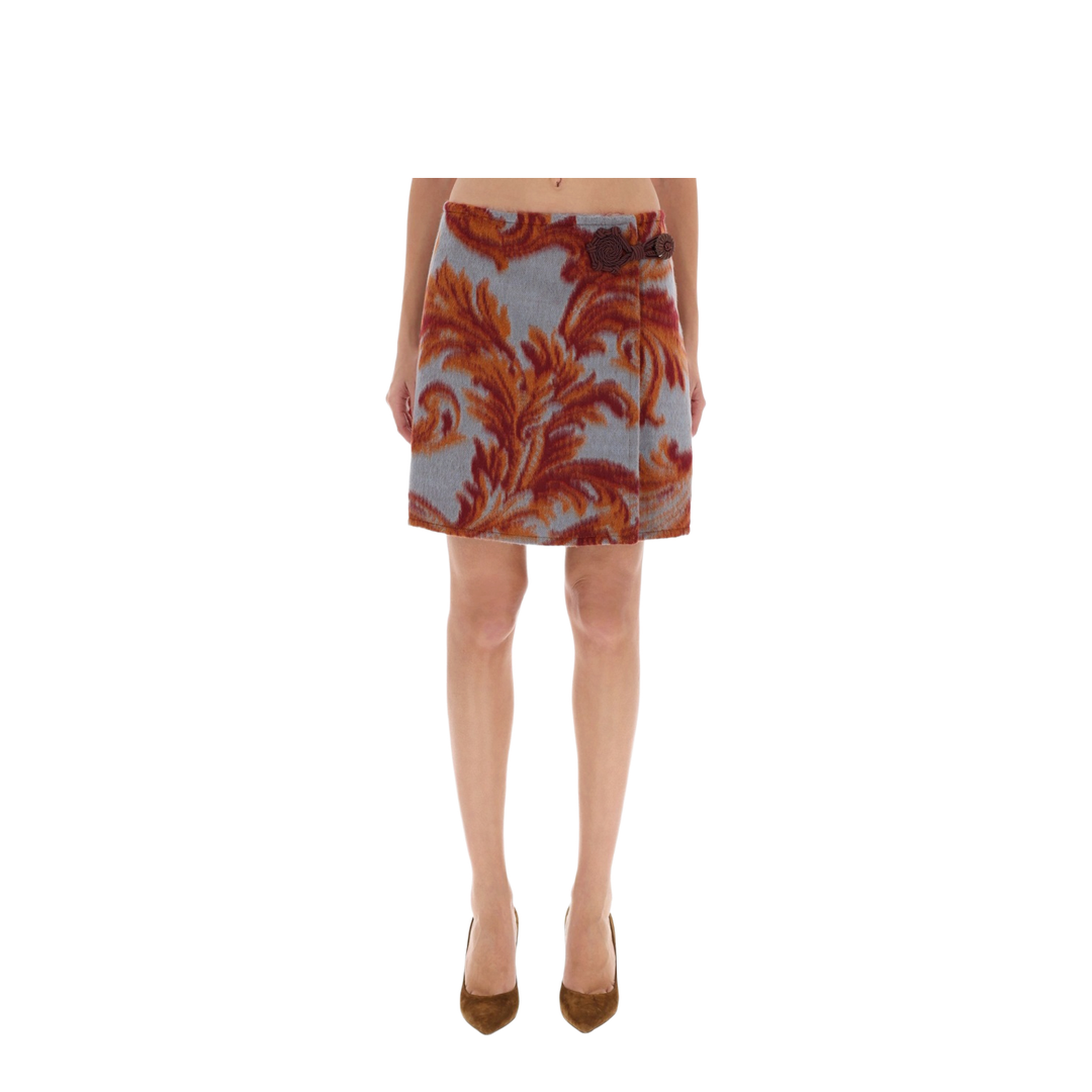 Wool-Blend Mini Skirt with Leafy Motif