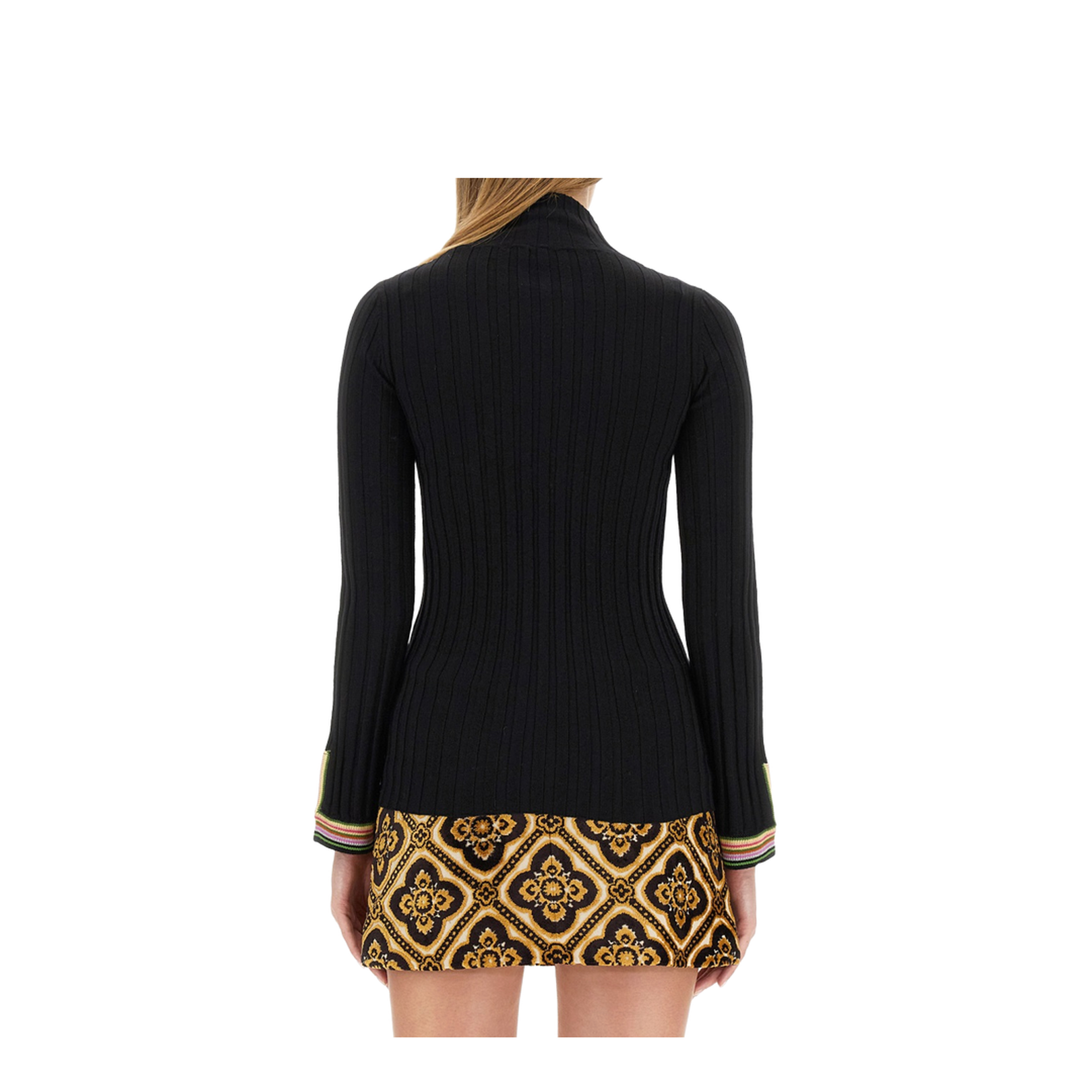 Stripe Cuffs Turtleneck Pullover